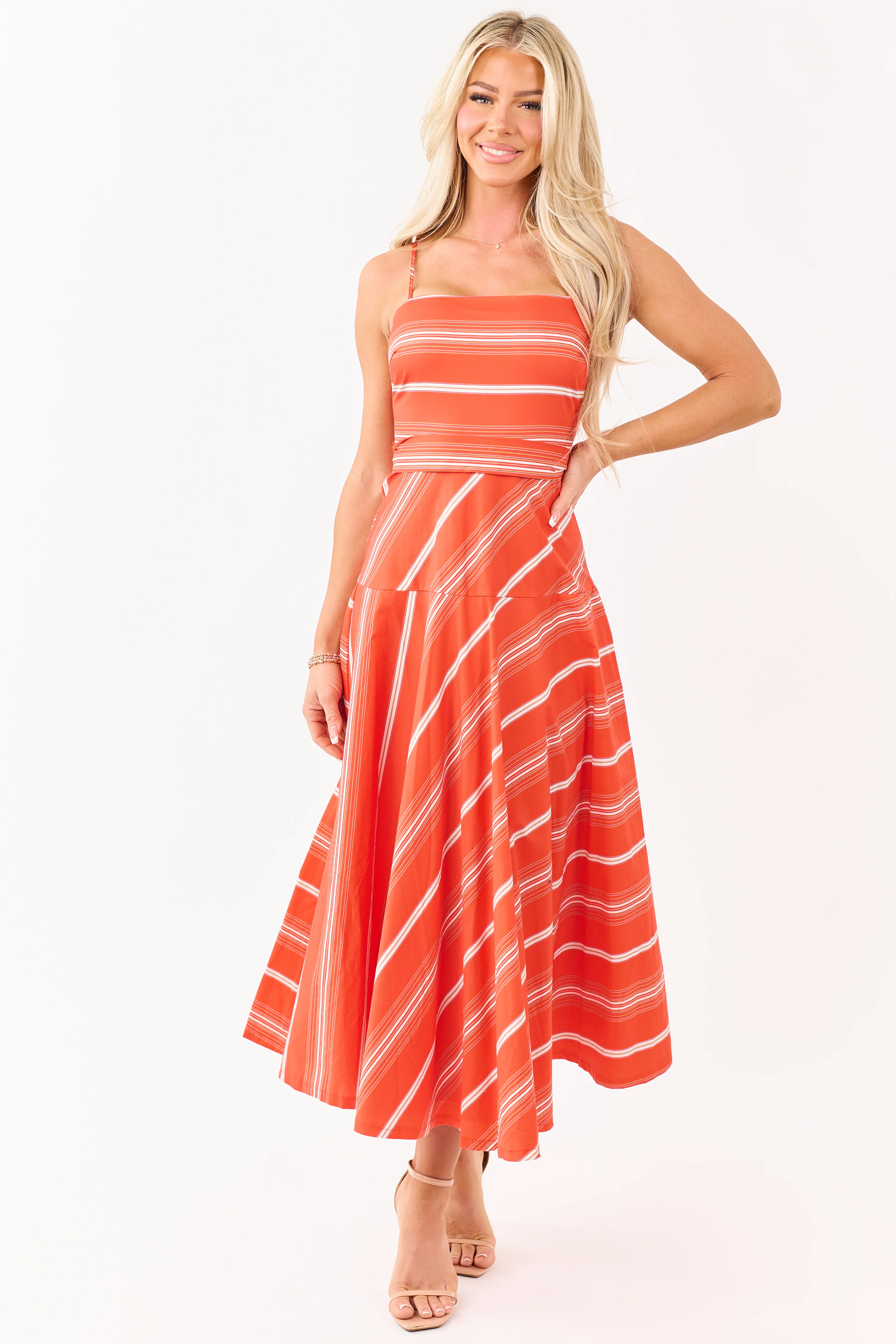 Flying Tomato Brick Striped Cotton Midi Dress - Image 3