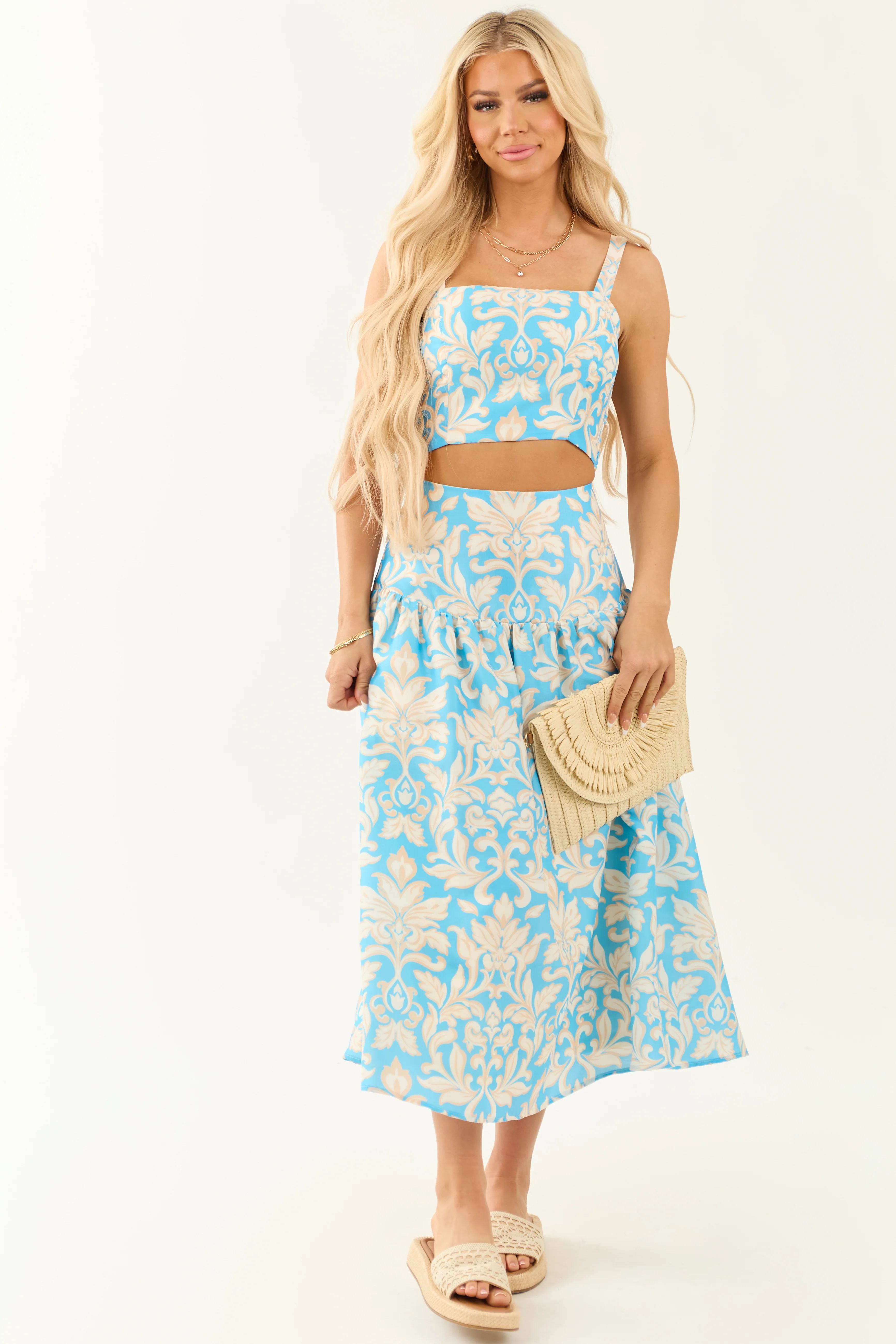 Flying Tomato Cornflower Crop Top and Midi Skirt Set - Image 3