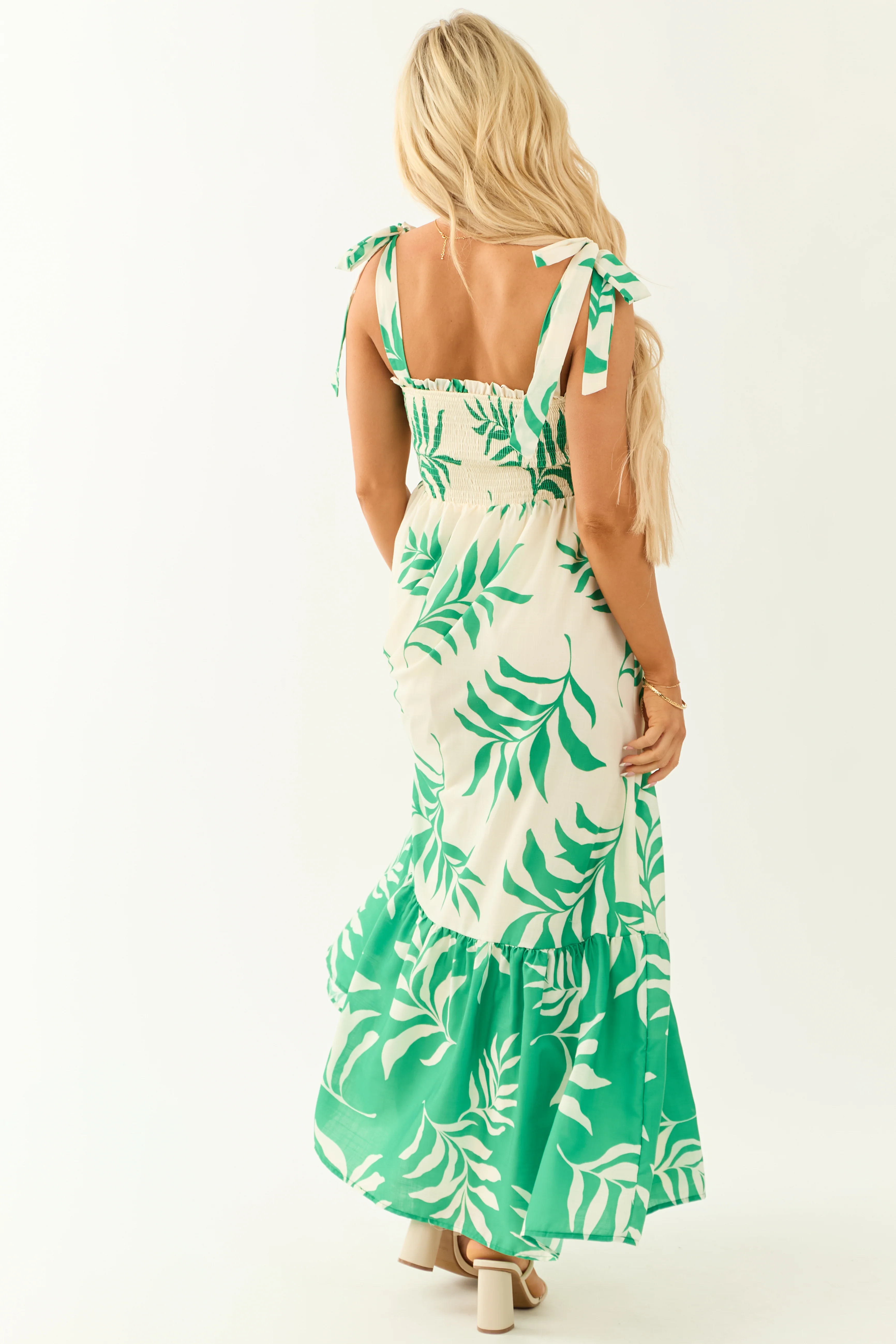 Flying Tomato Cream Leaf Print Sleeveless Maxi Dress - Image 6