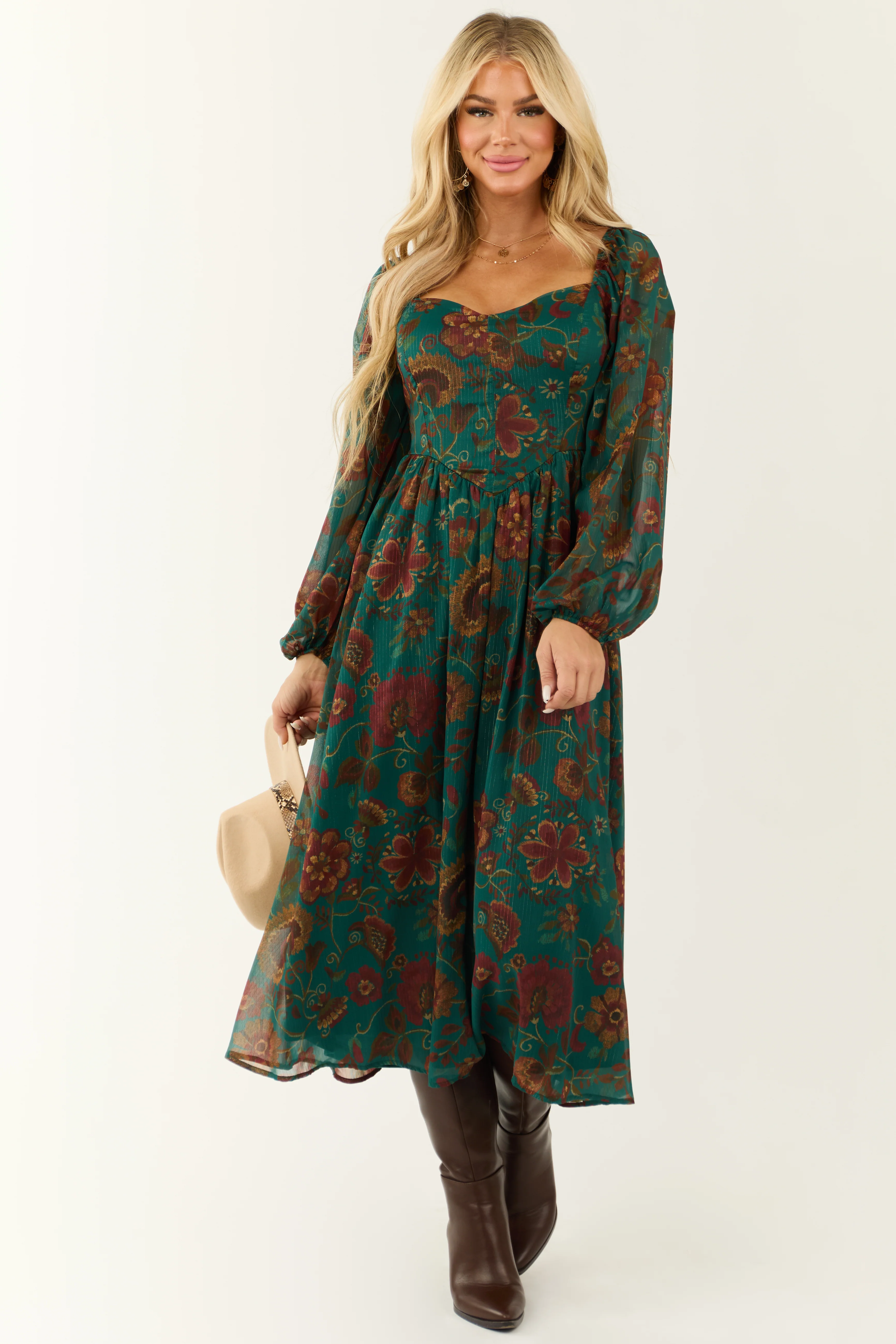 Flying Tomato Dark Juniper Floral Midi Dress - Image 3