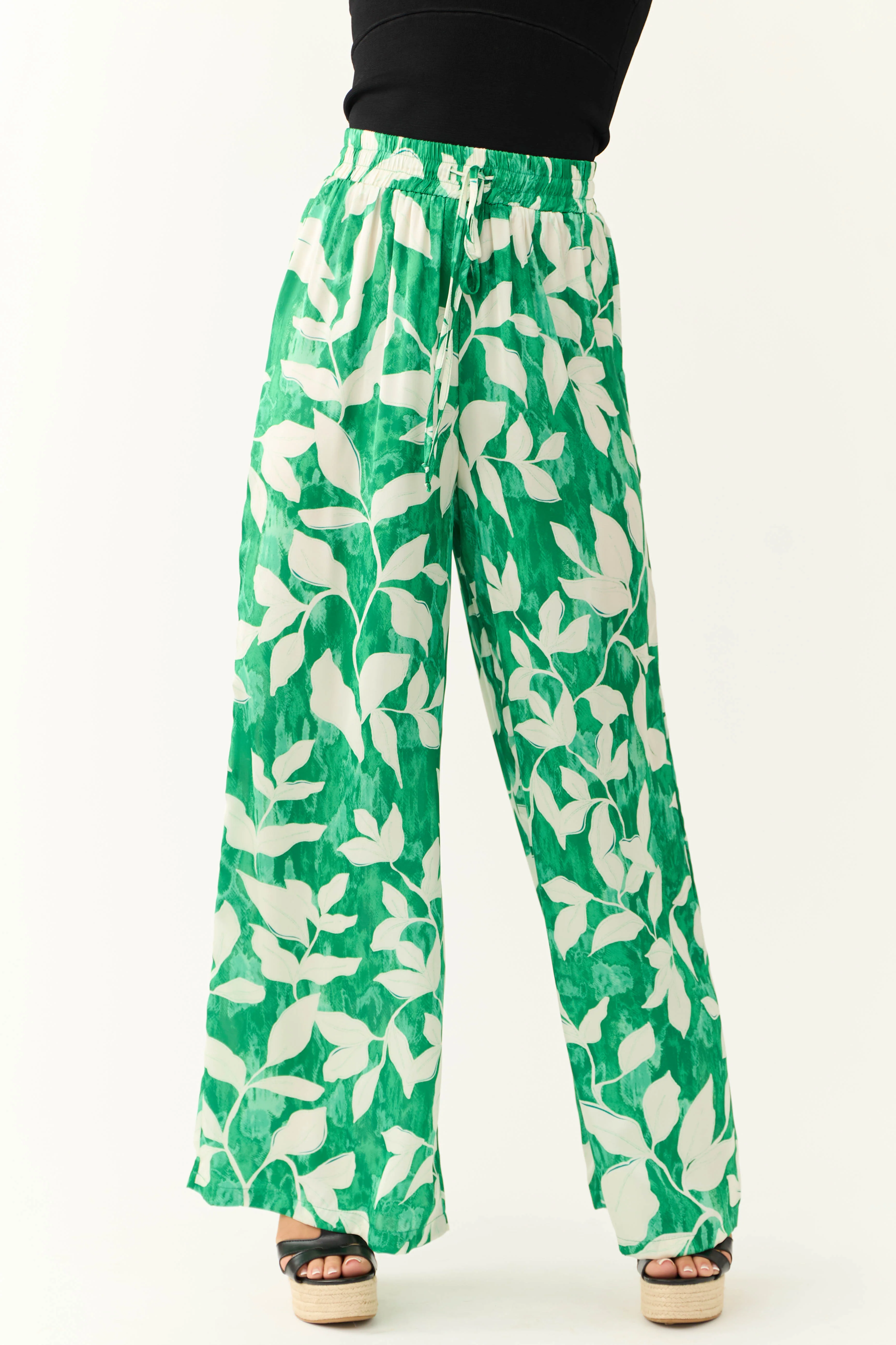 Flying Tomato Jade Leaf Print Satin Pants - Image 2