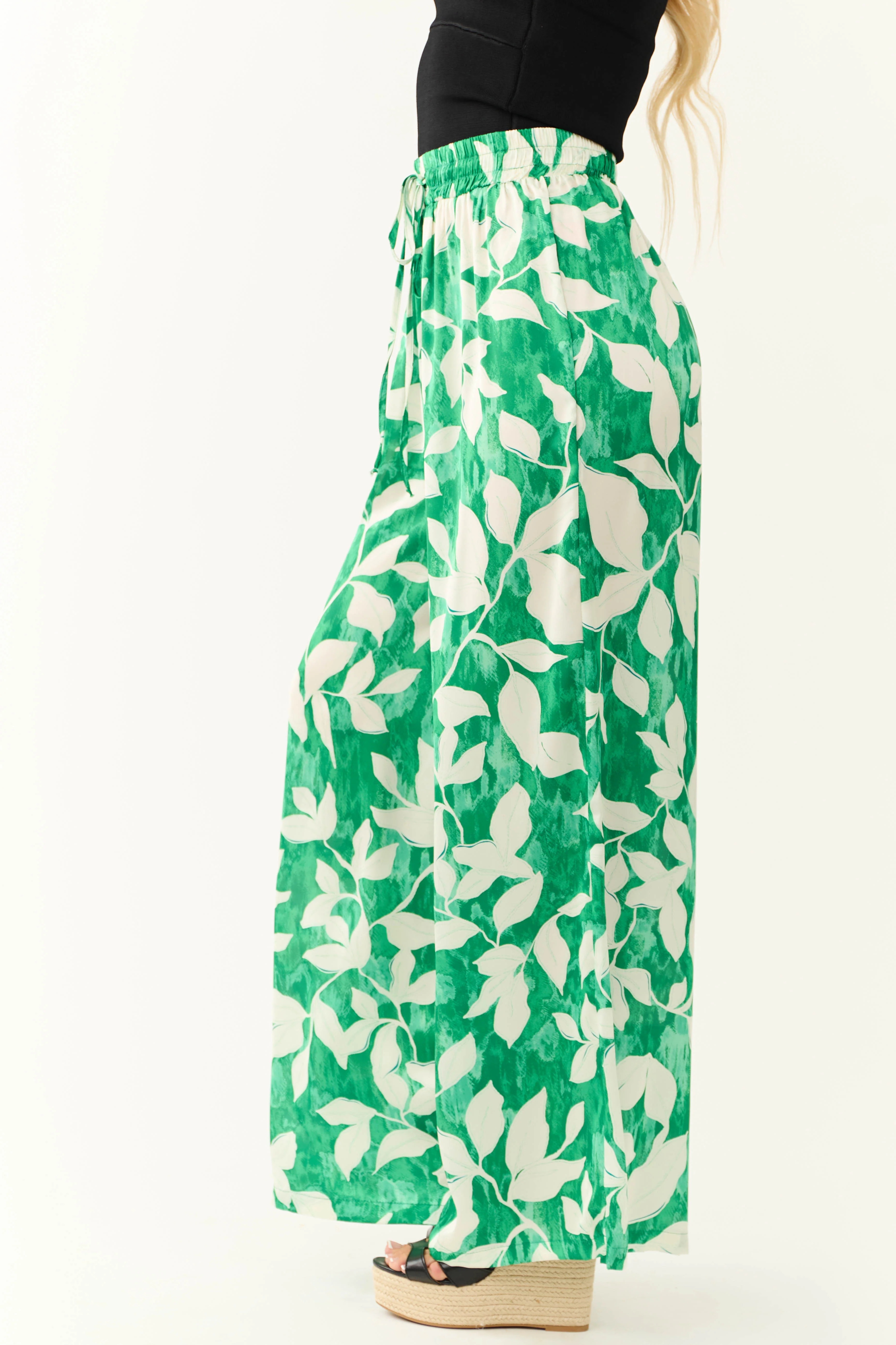 Flying Tomato Jade Leaf Print Satin Pants - Image 3