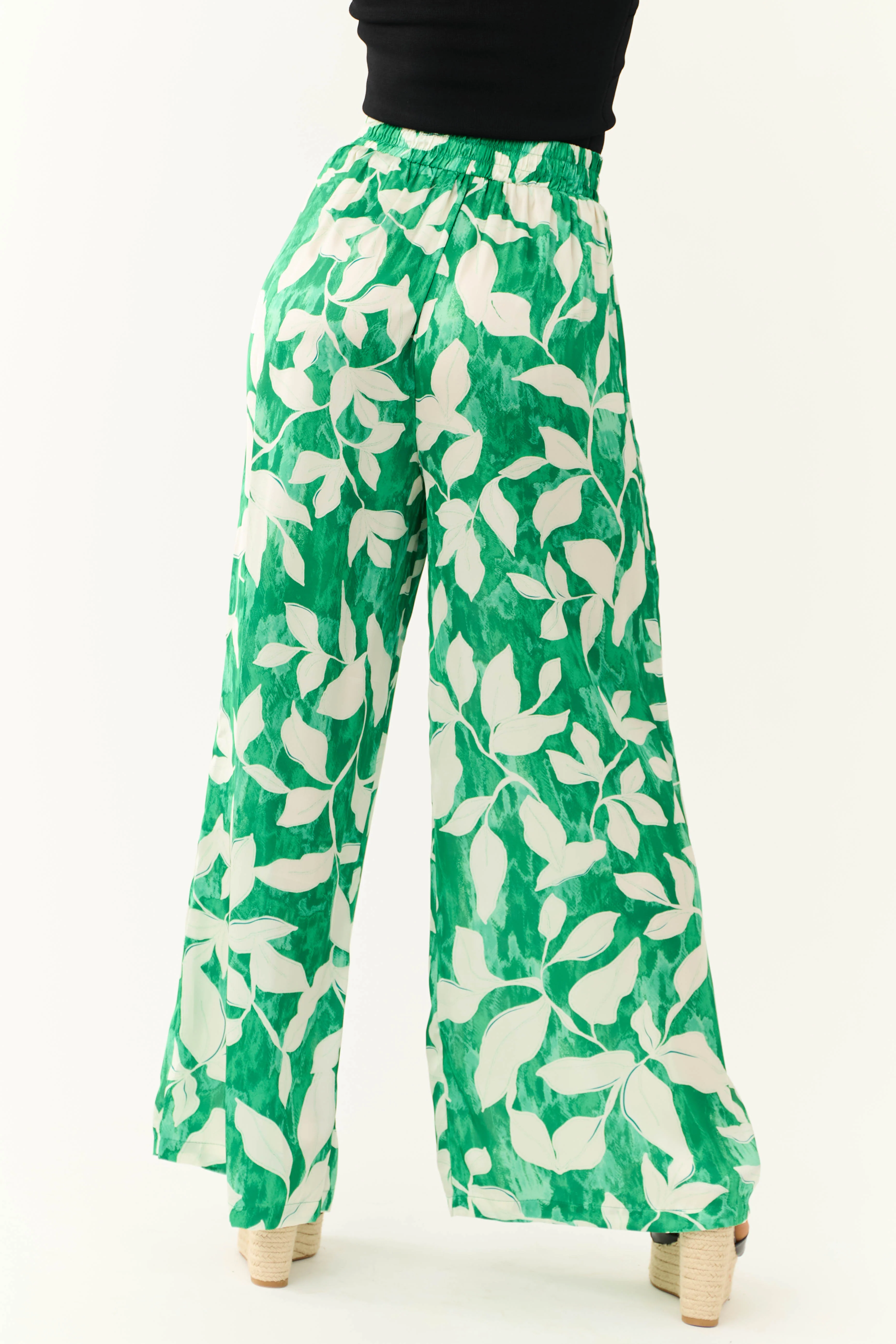 Flying Tomato Jade Leaf Print Satin Pants - Image 4