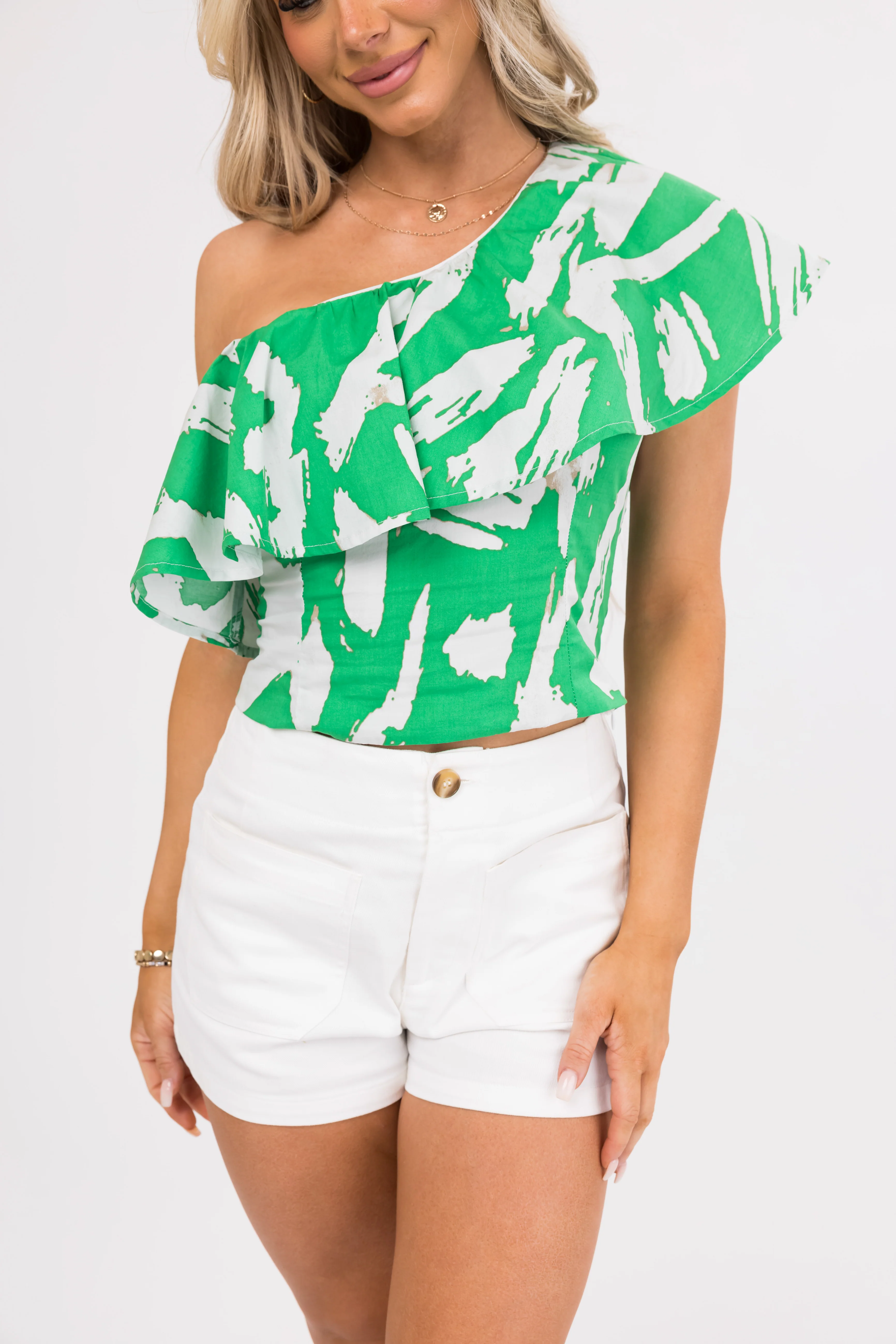 Flying Tomato Kelly Green Abstract Print Top - Image 6