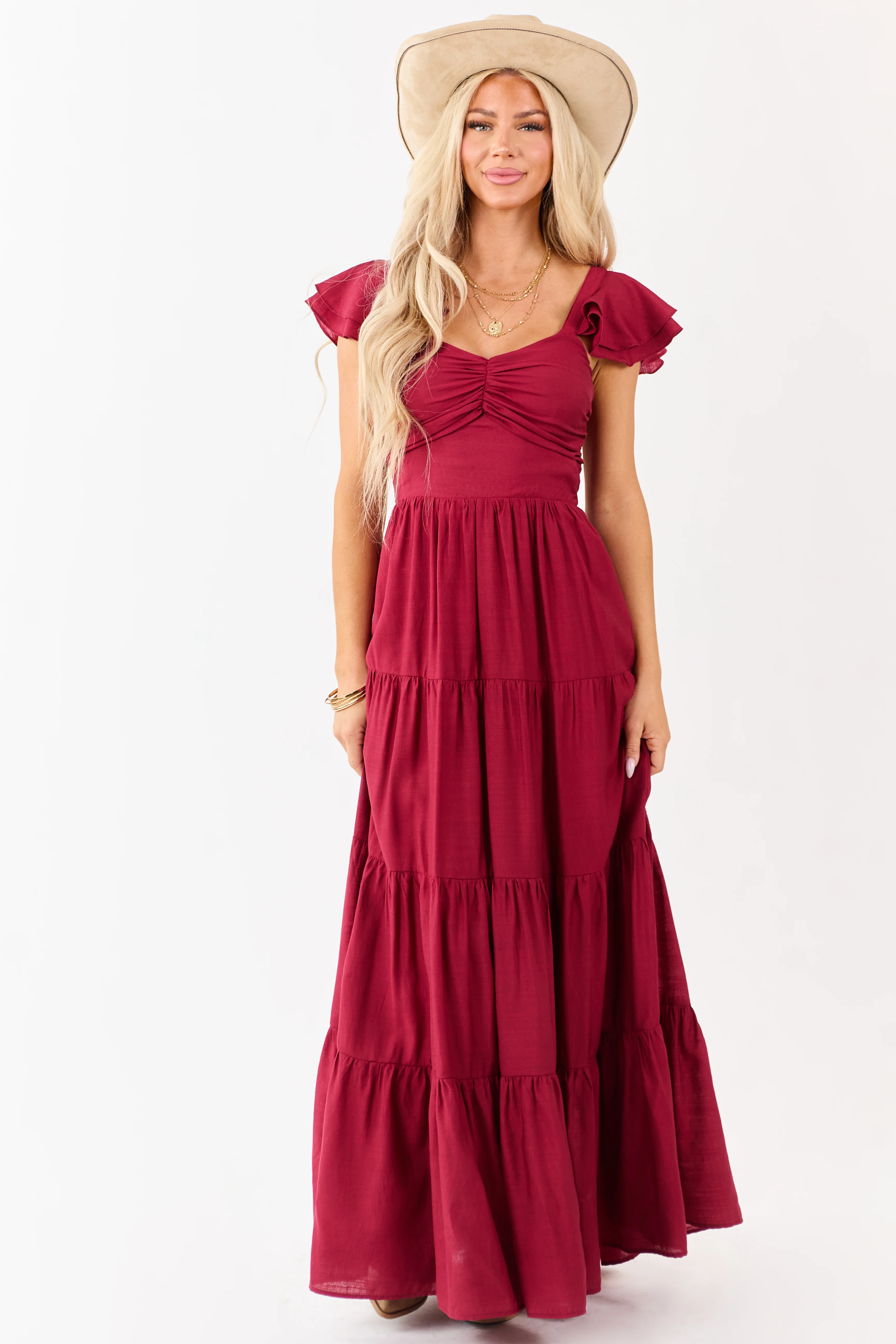 Flying Tomato Maroon Tiered Maxi Dress - Image 3