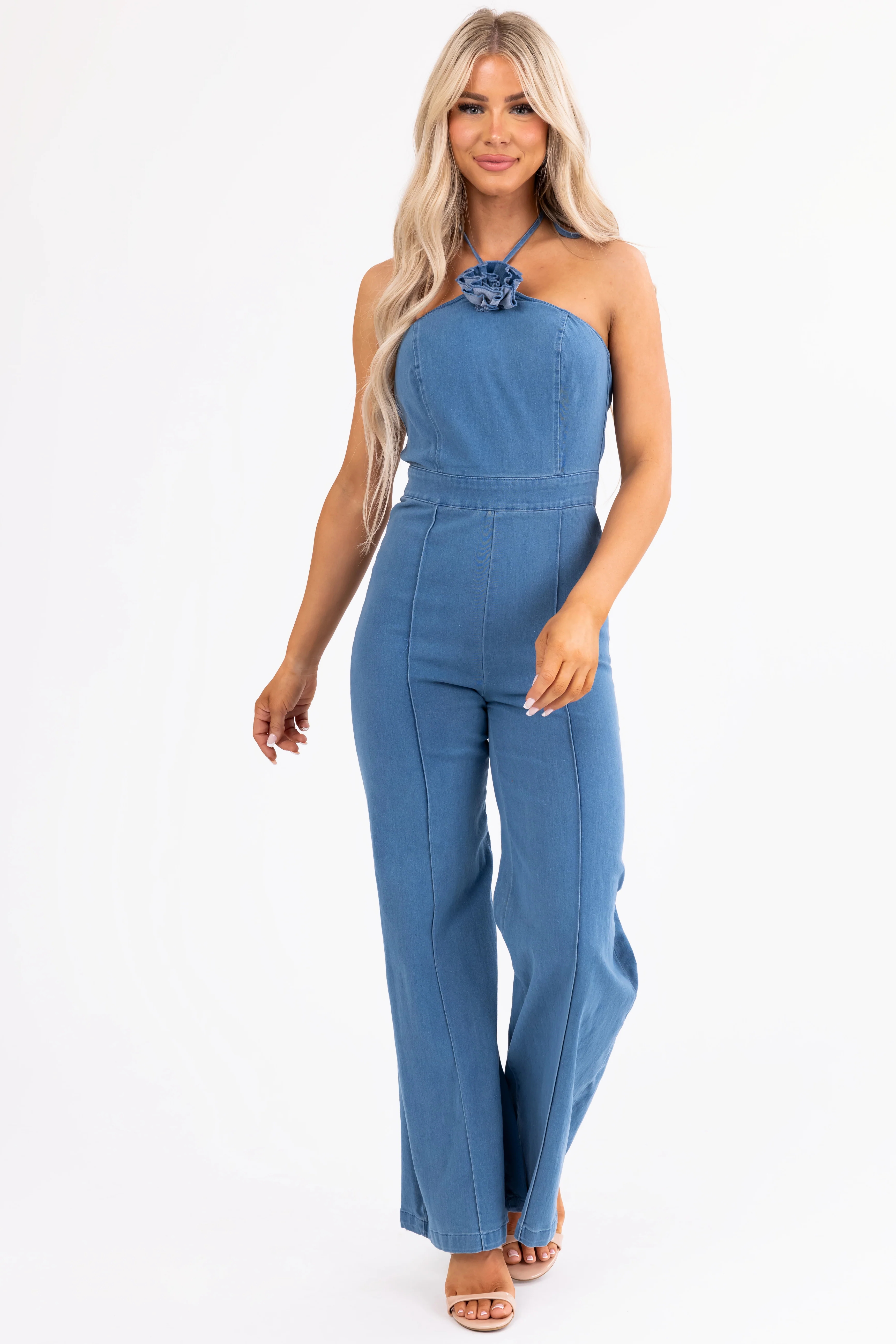 Flying Tomato Medium Wash Halter Neck Jumpsuit - Image 3