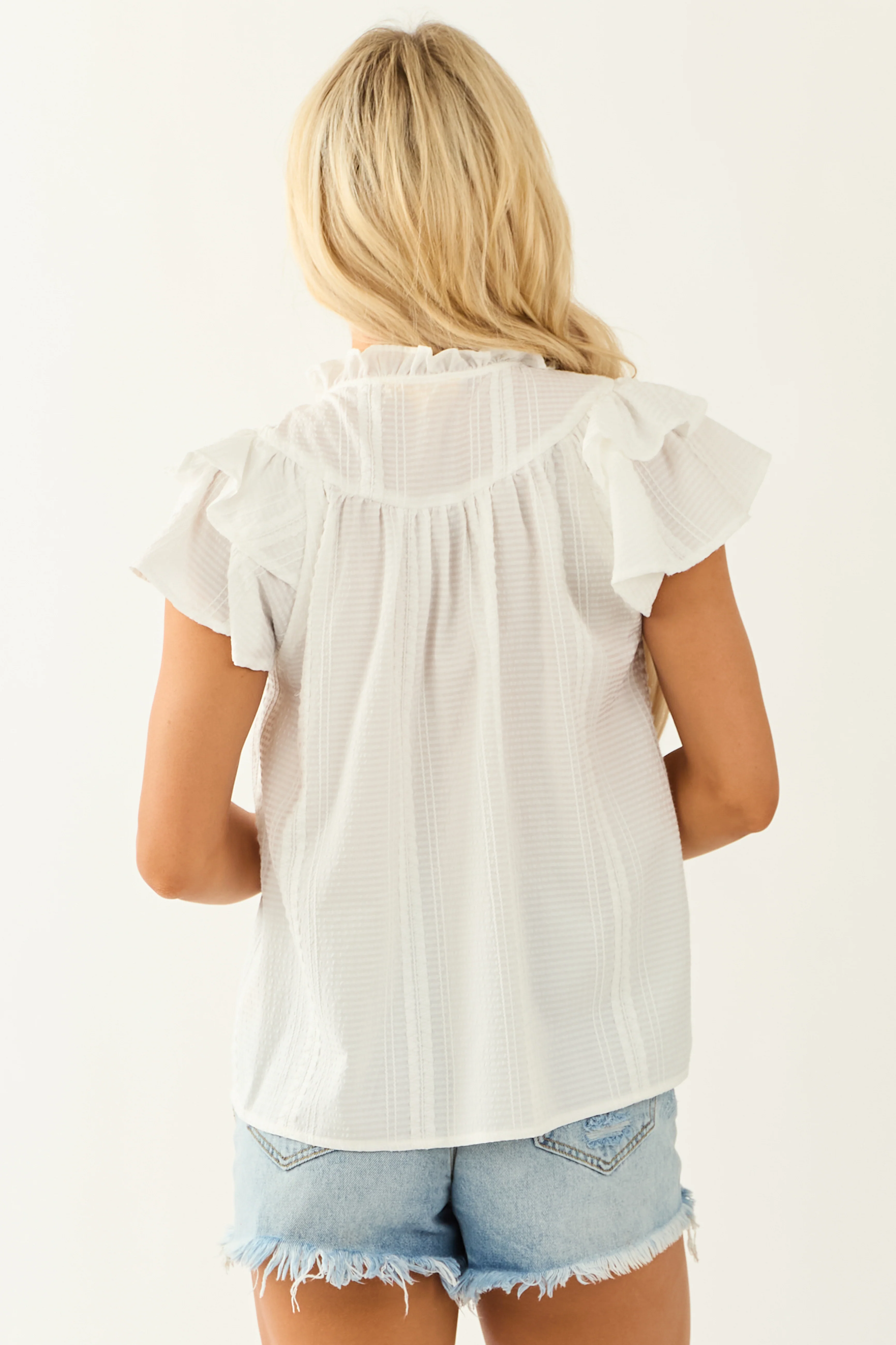 Flying Tomato Off White Ruffle Short Sleeve Blouse - Image 5