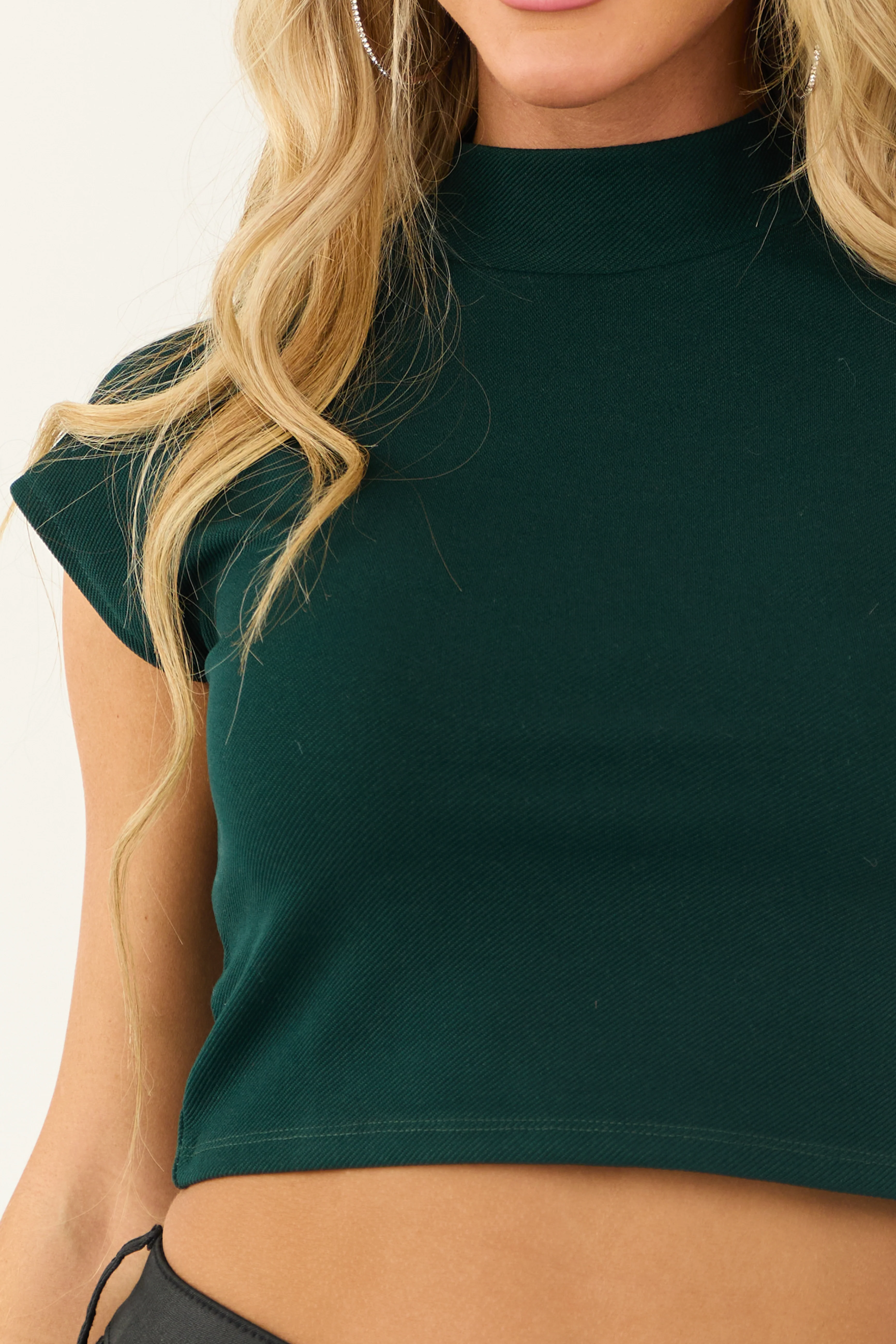 Forest Green Mock Neck Cap Sleeve Knit Crop Top - Image 7