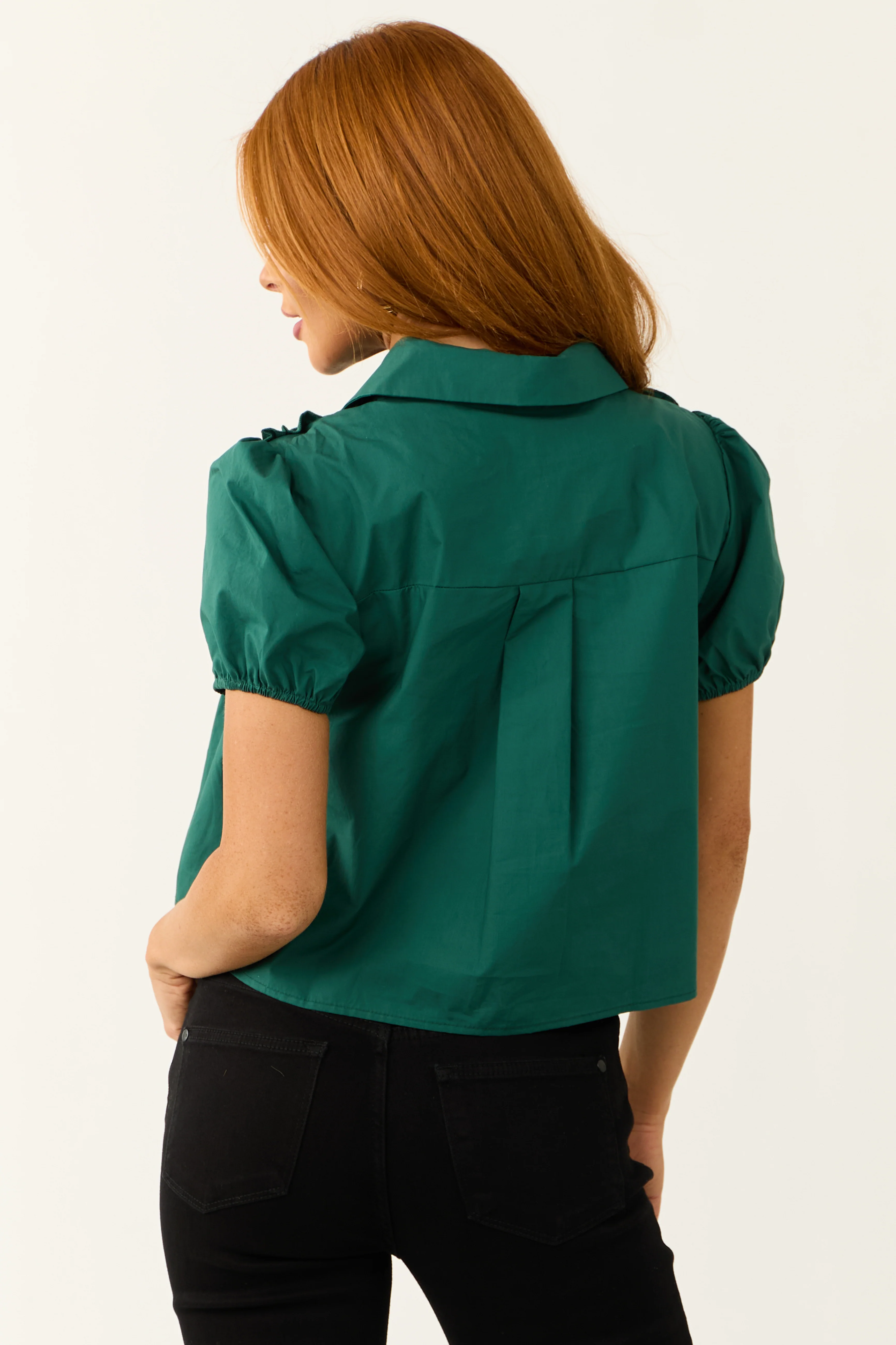 Forest Green Ruffle Short Sleeve Top - Image 7