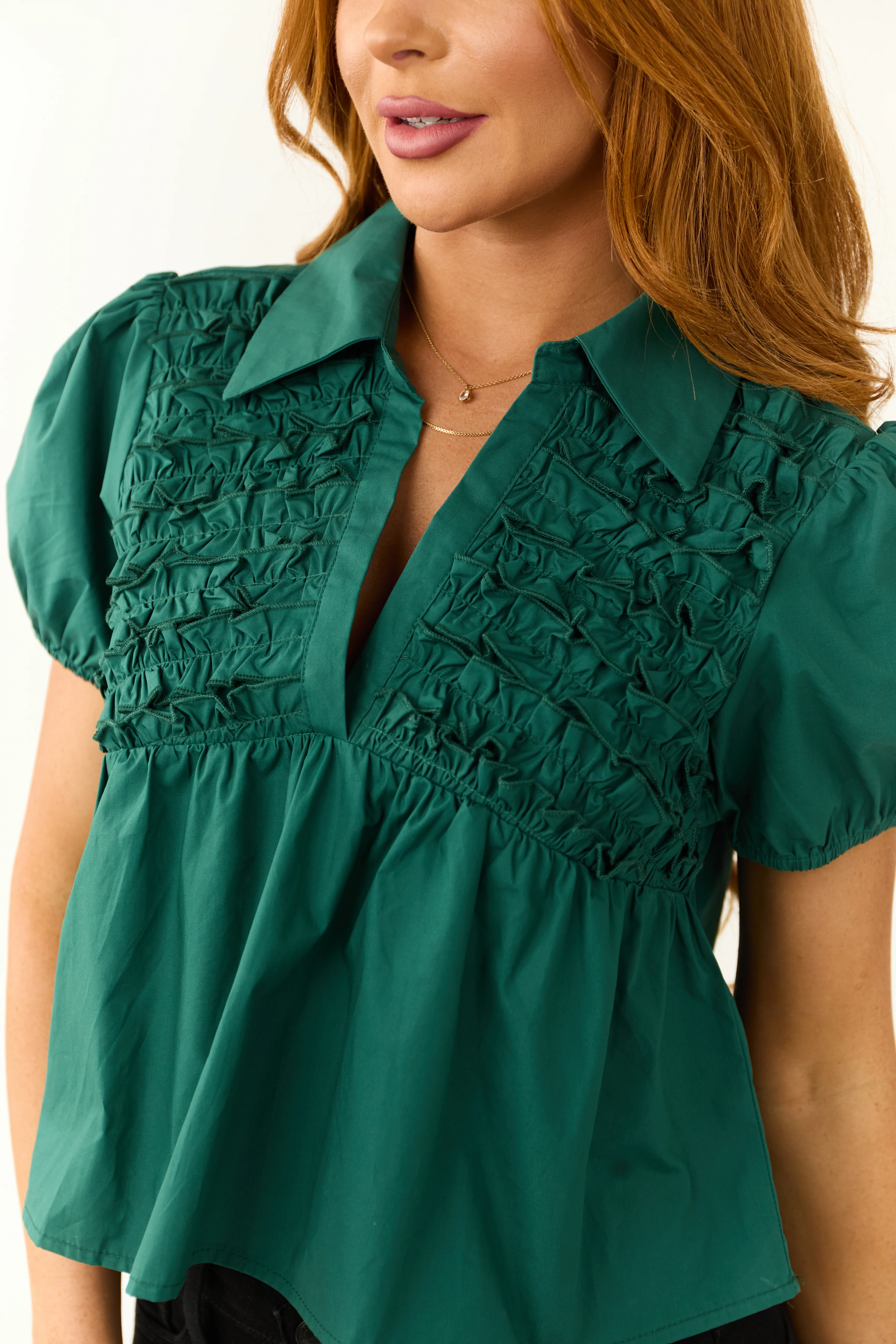 Forest Green Ruffle Short Sleeve Top - Image 8