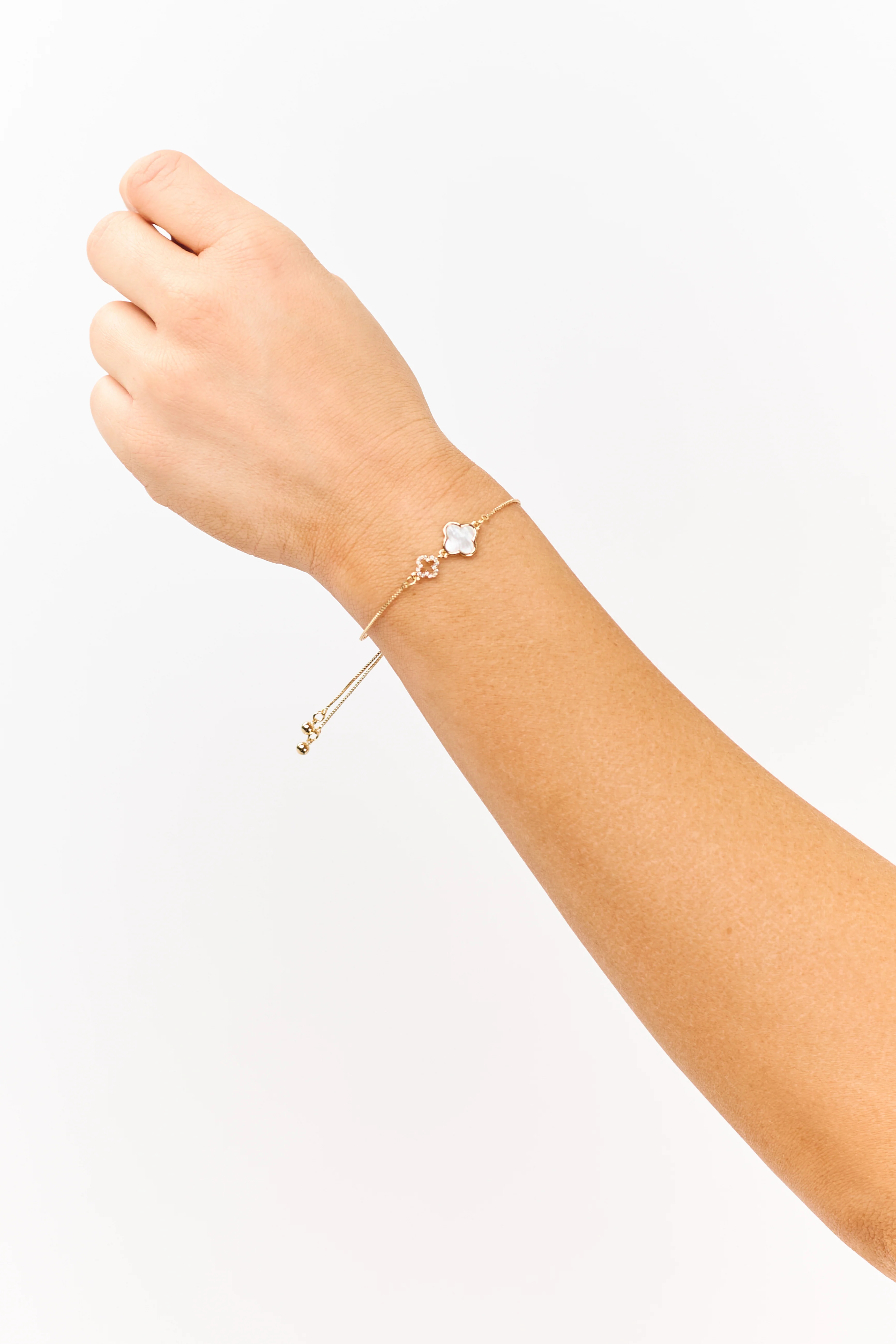 Gold Chain Clover Charm Slide Bracelet - Image 2