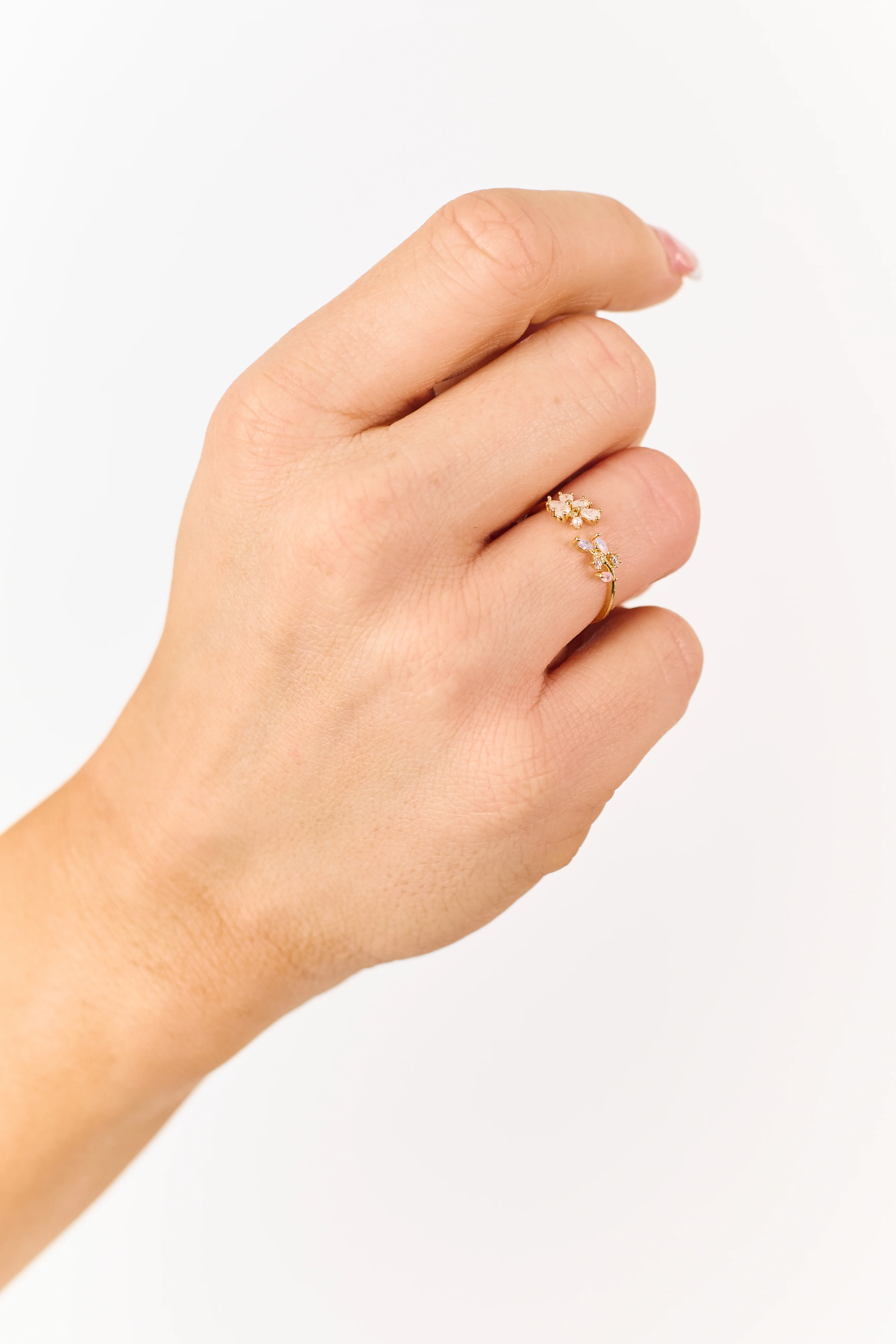 Gold Floral Rhinestone Open Ring - Image 2