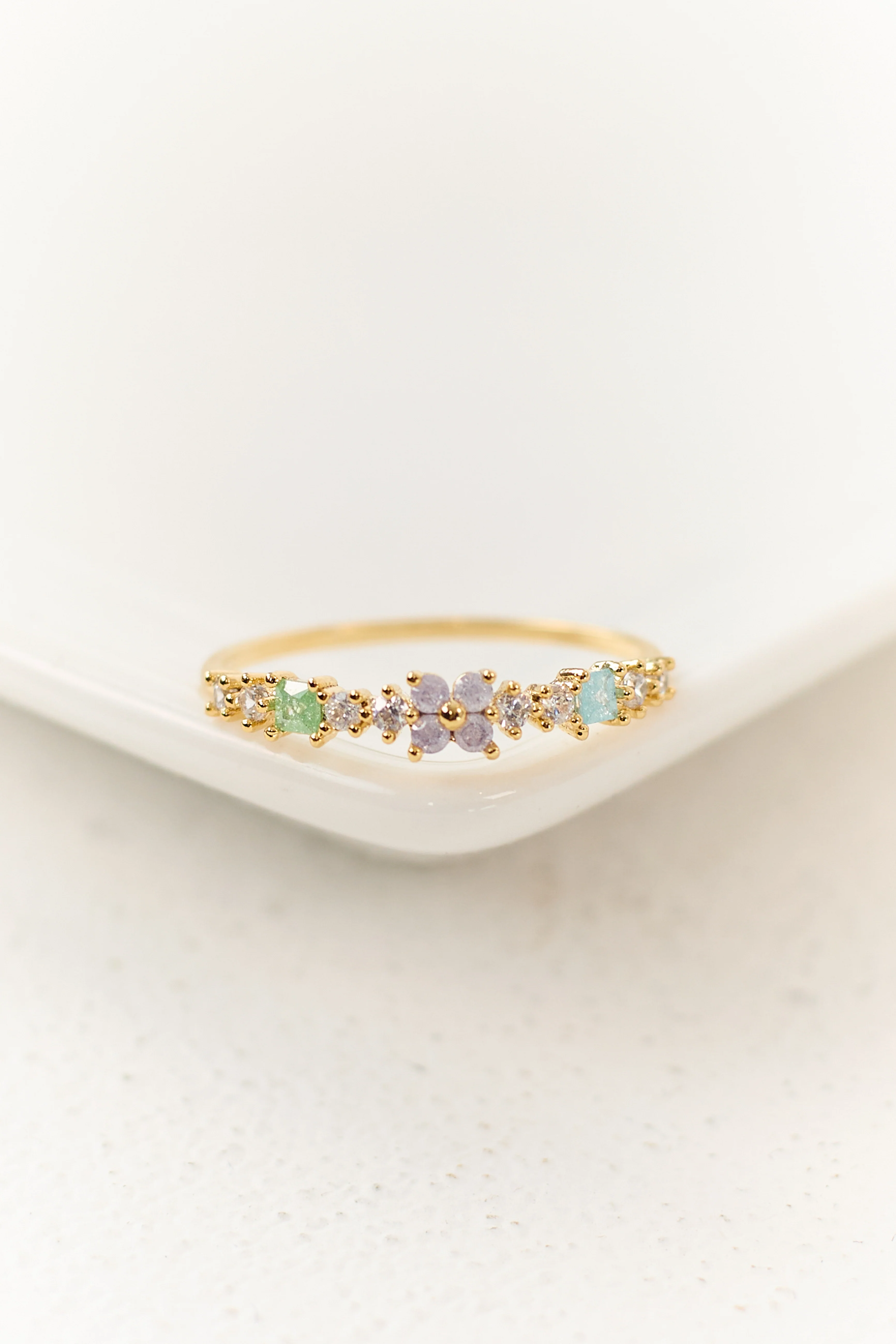 Gold Floral Rhinestone Studded Ring