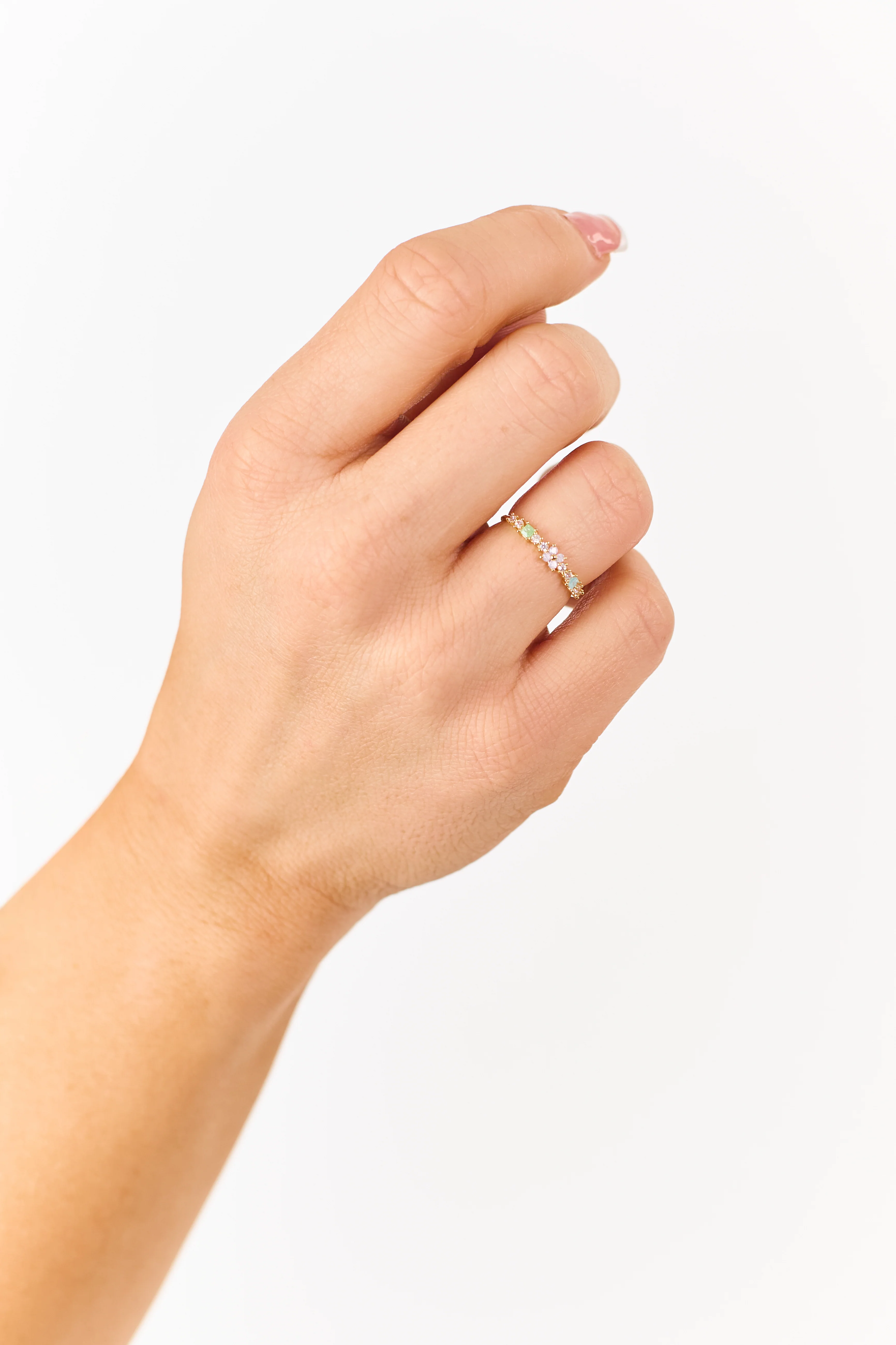 Gold Floral Rhinestone Studded Ring - Image 2