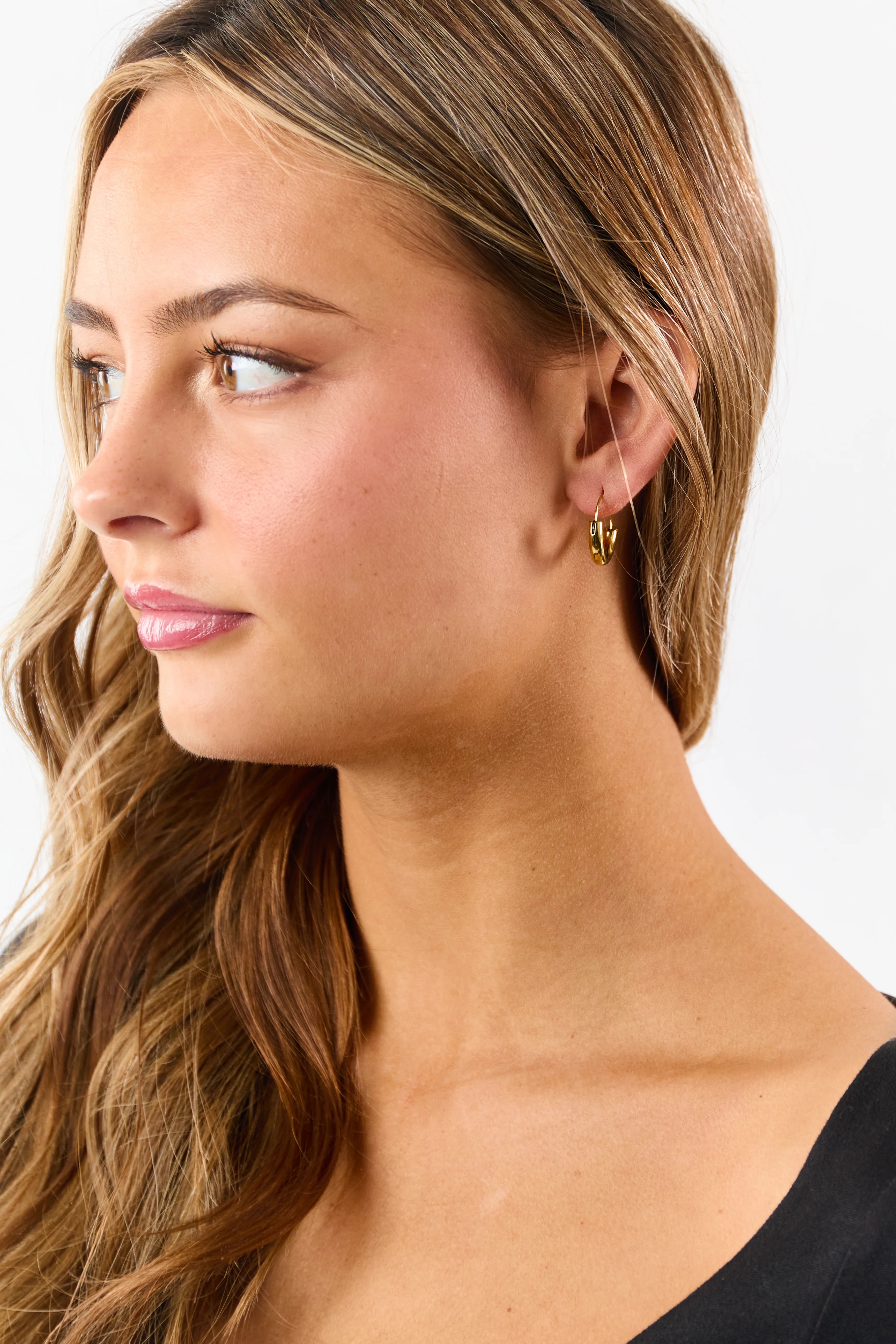 Gold Metallic Latch Closure Hoop Earrings - Image 2