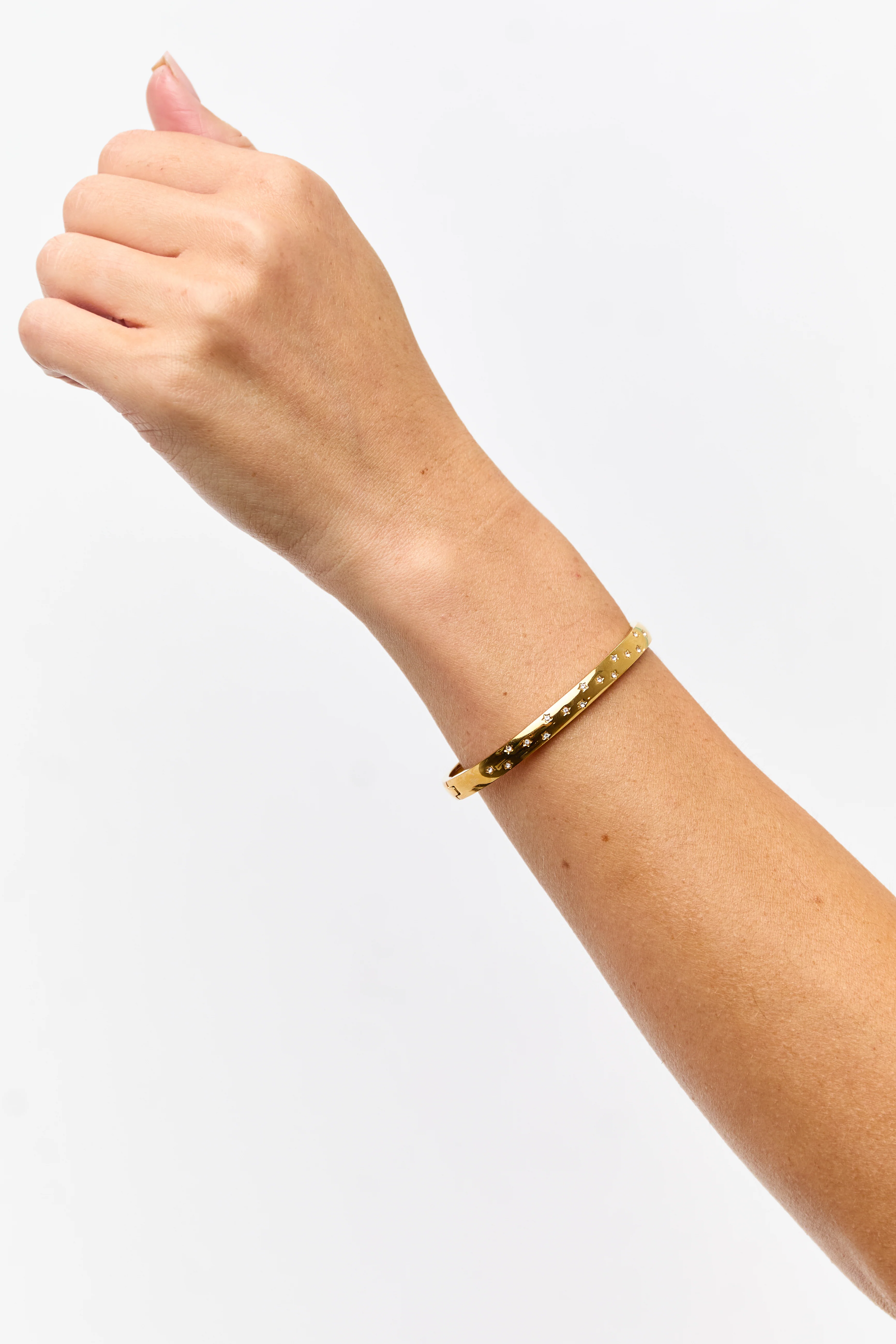 Gold Metallic Star Rhinestone Detail Bangle Bracelet - Image 2