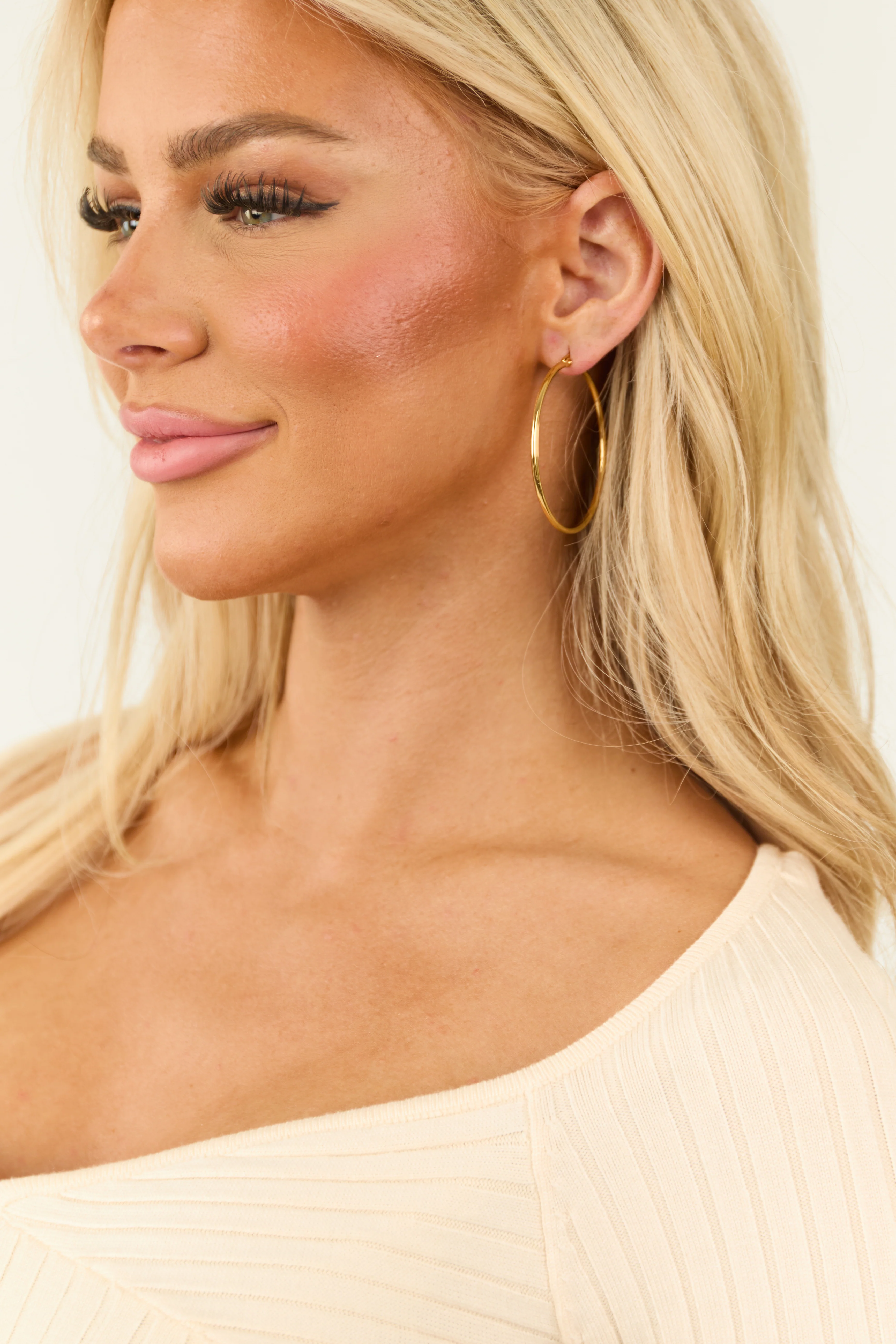Gold Oversize Thin Latch Hoop Earrings - Image 2
