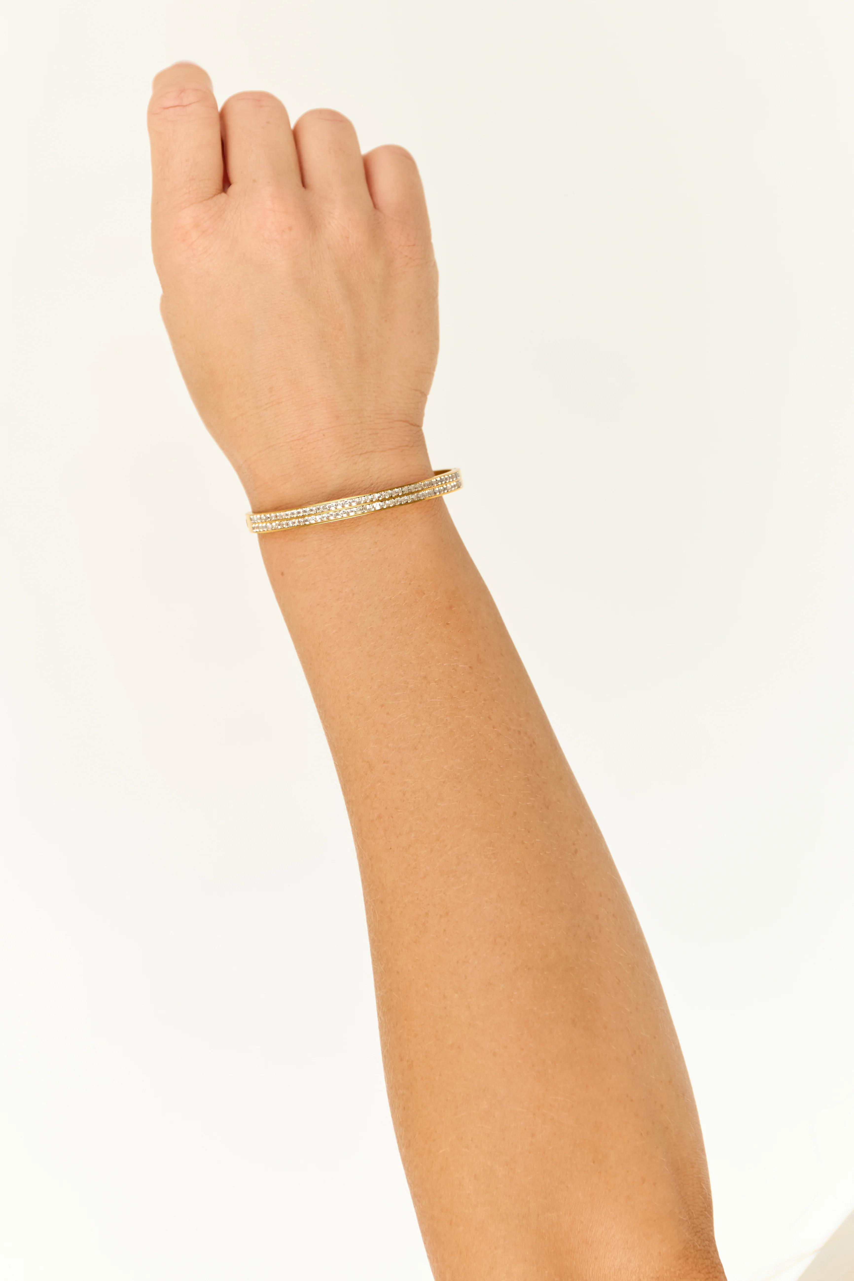 Gold Rhinestone Detail Hinge Bangle Bracelet - Image 2