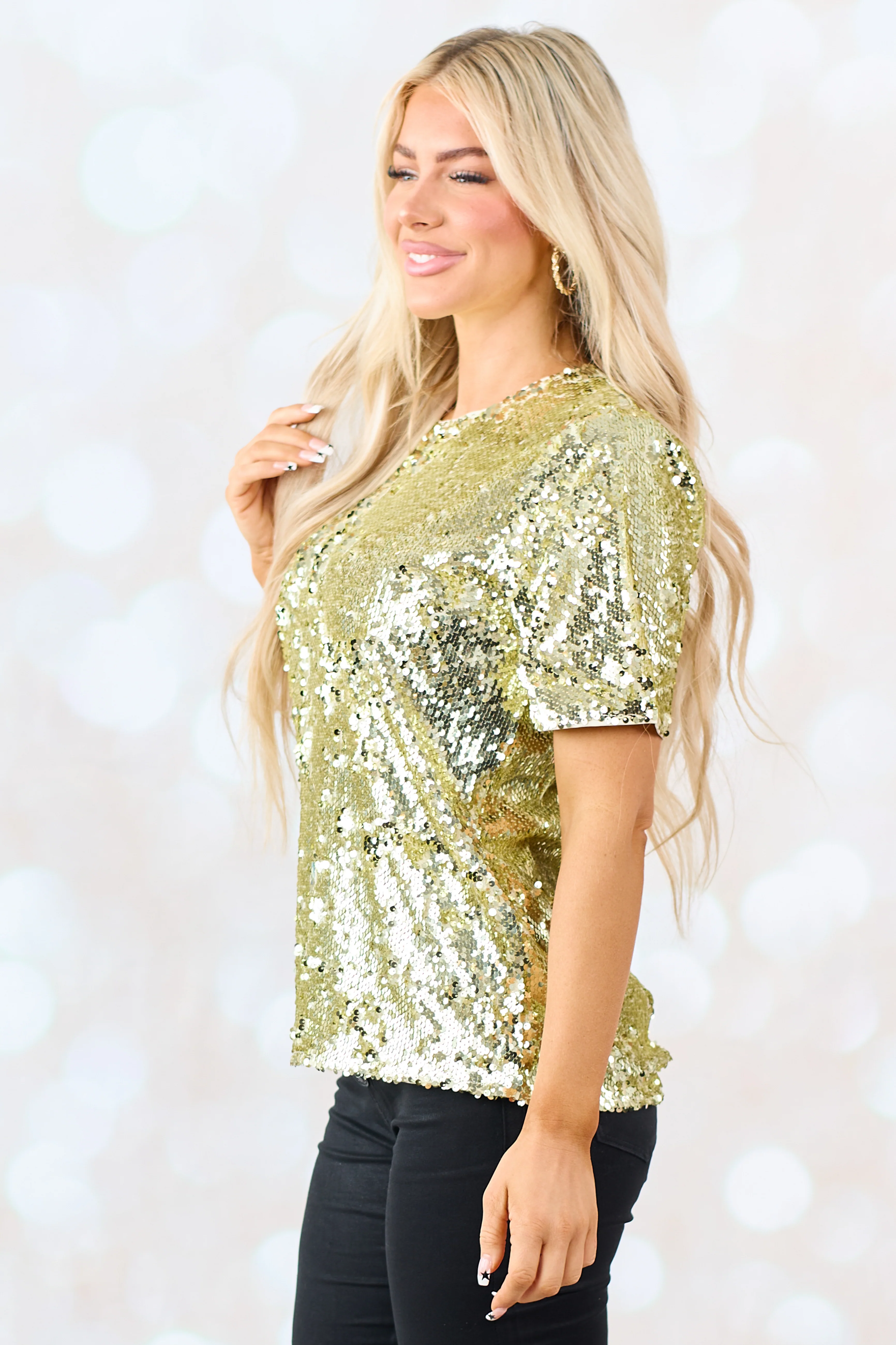 Gold Short Sleeve Sequined Top - Image 5