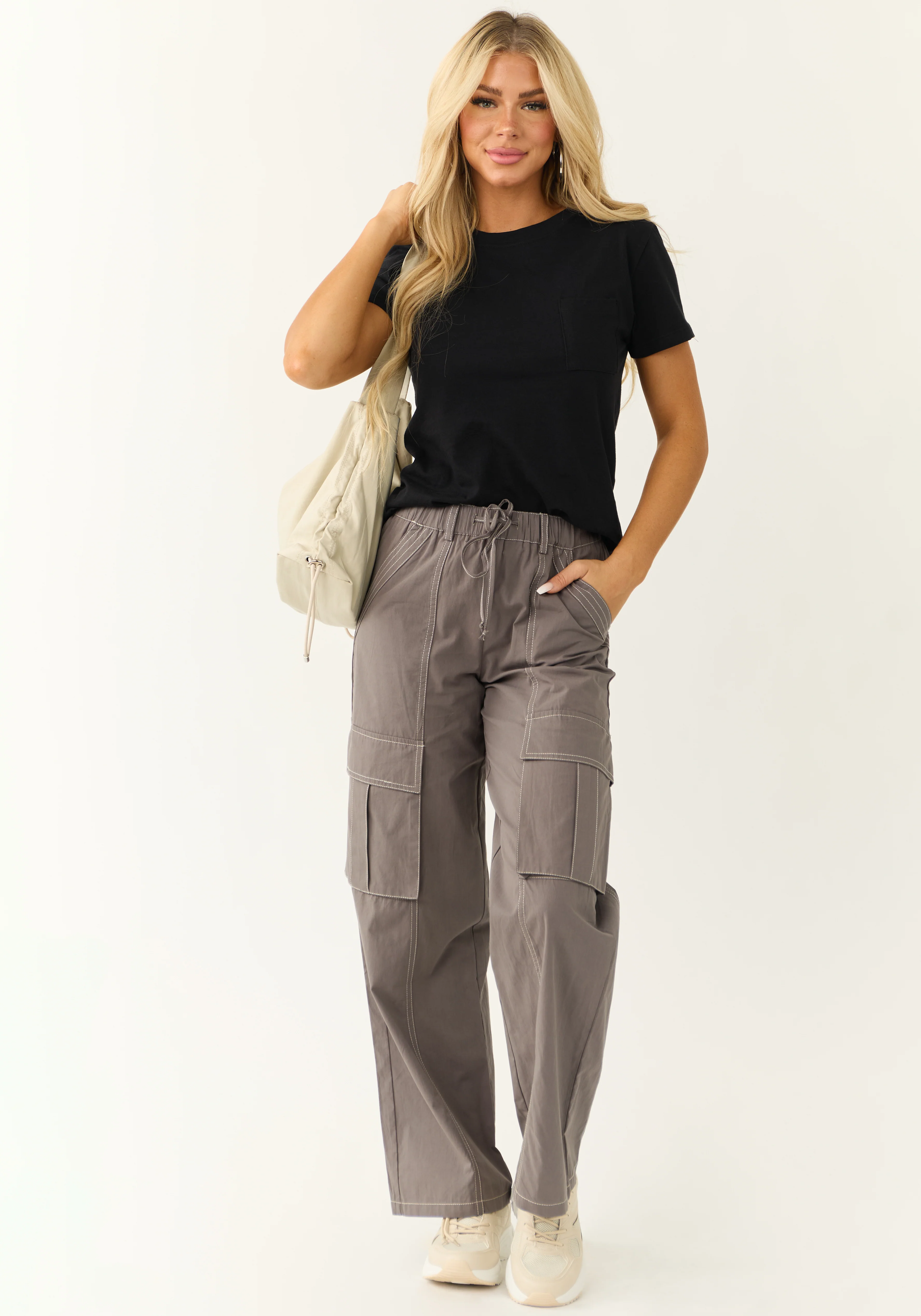 Graphite Exposed Seam Wide Leg Cargo Pants - Image 7