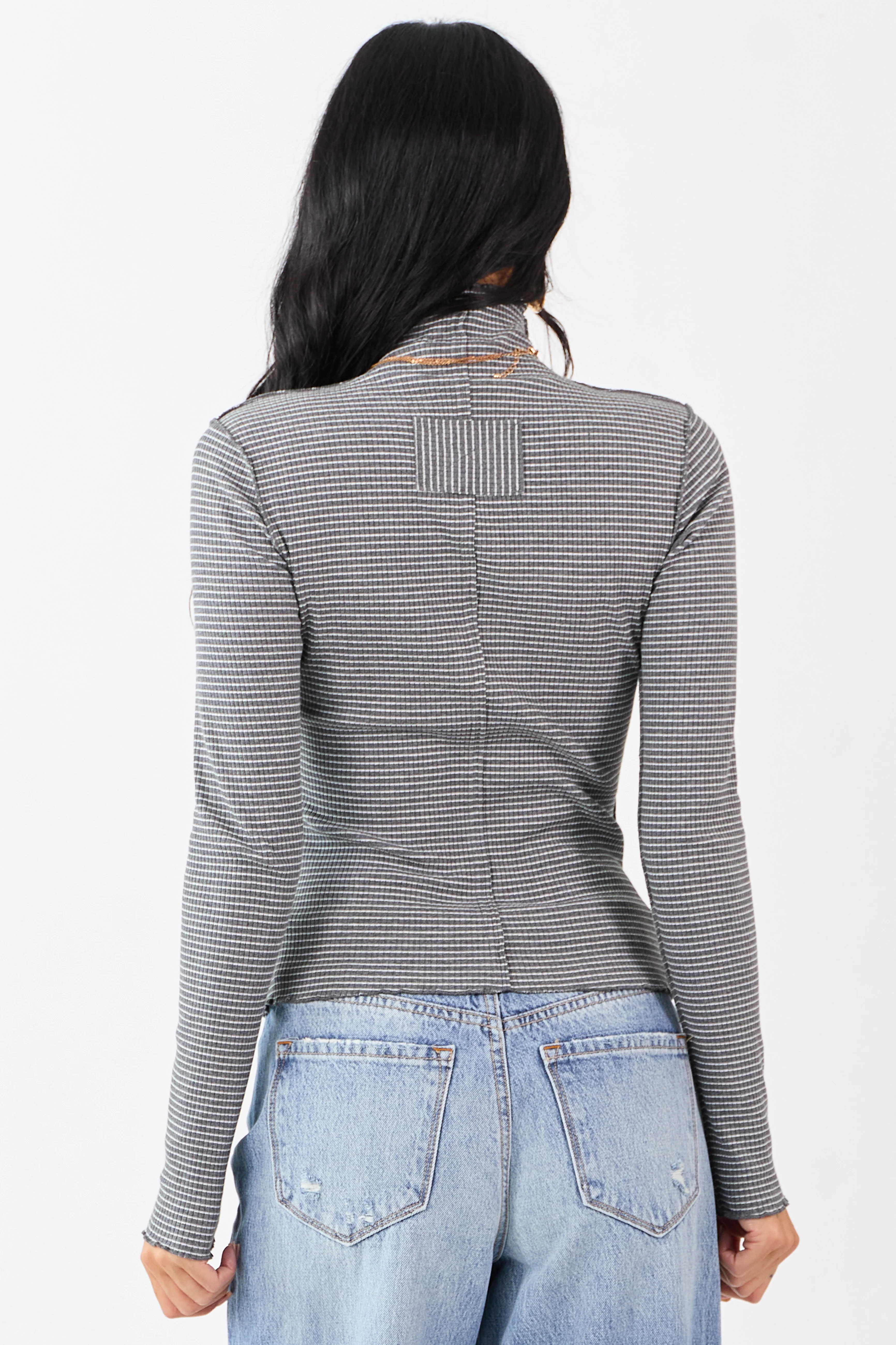 Graphite Striped Ribbed Knit Long Sleeve Mock Neck Top - Image 5