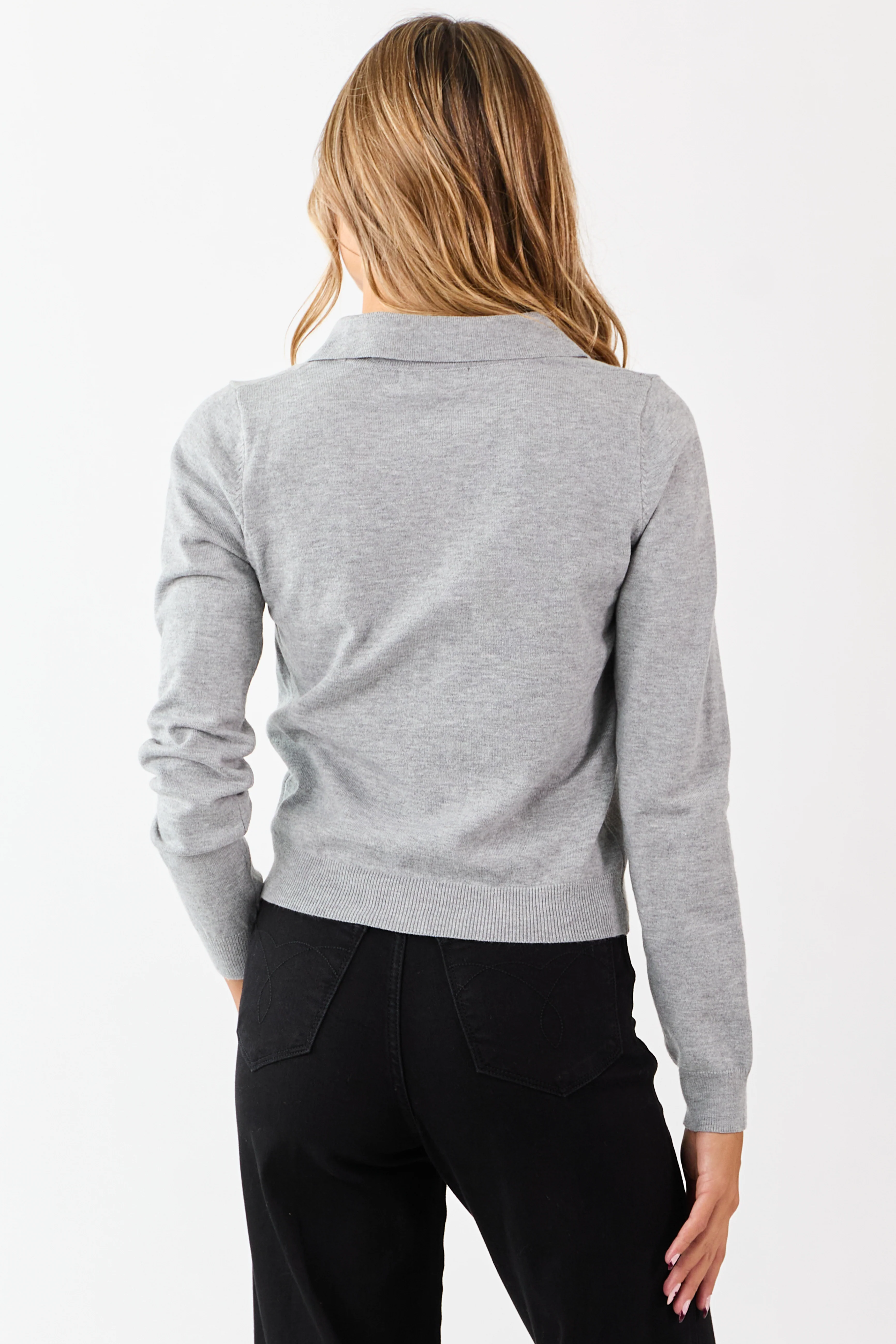 Heather Grey Button Up Collared Cardigan - Image 6
