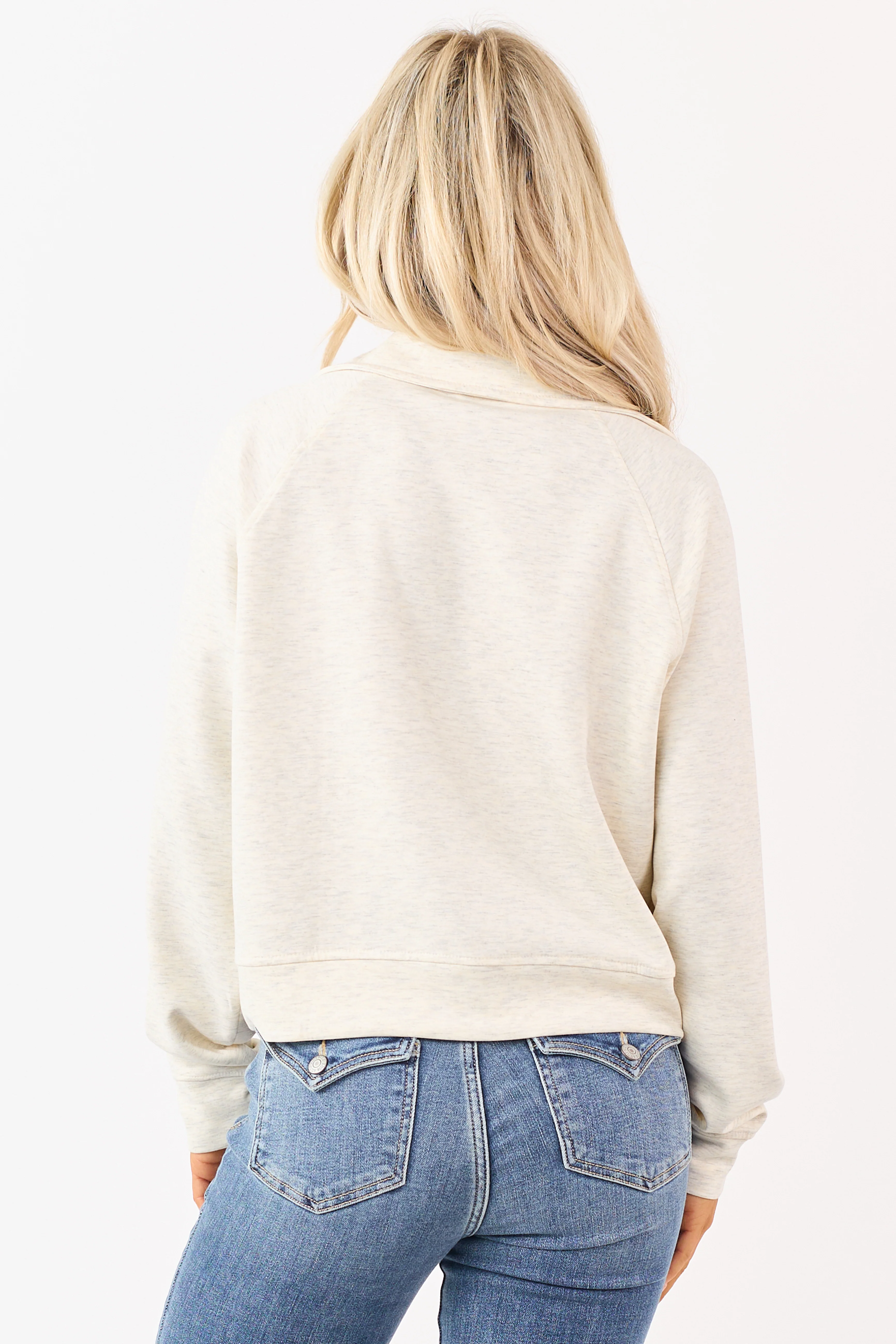 Heathered Cream Scuba Knit Pullover Sweatshirt - Image 5