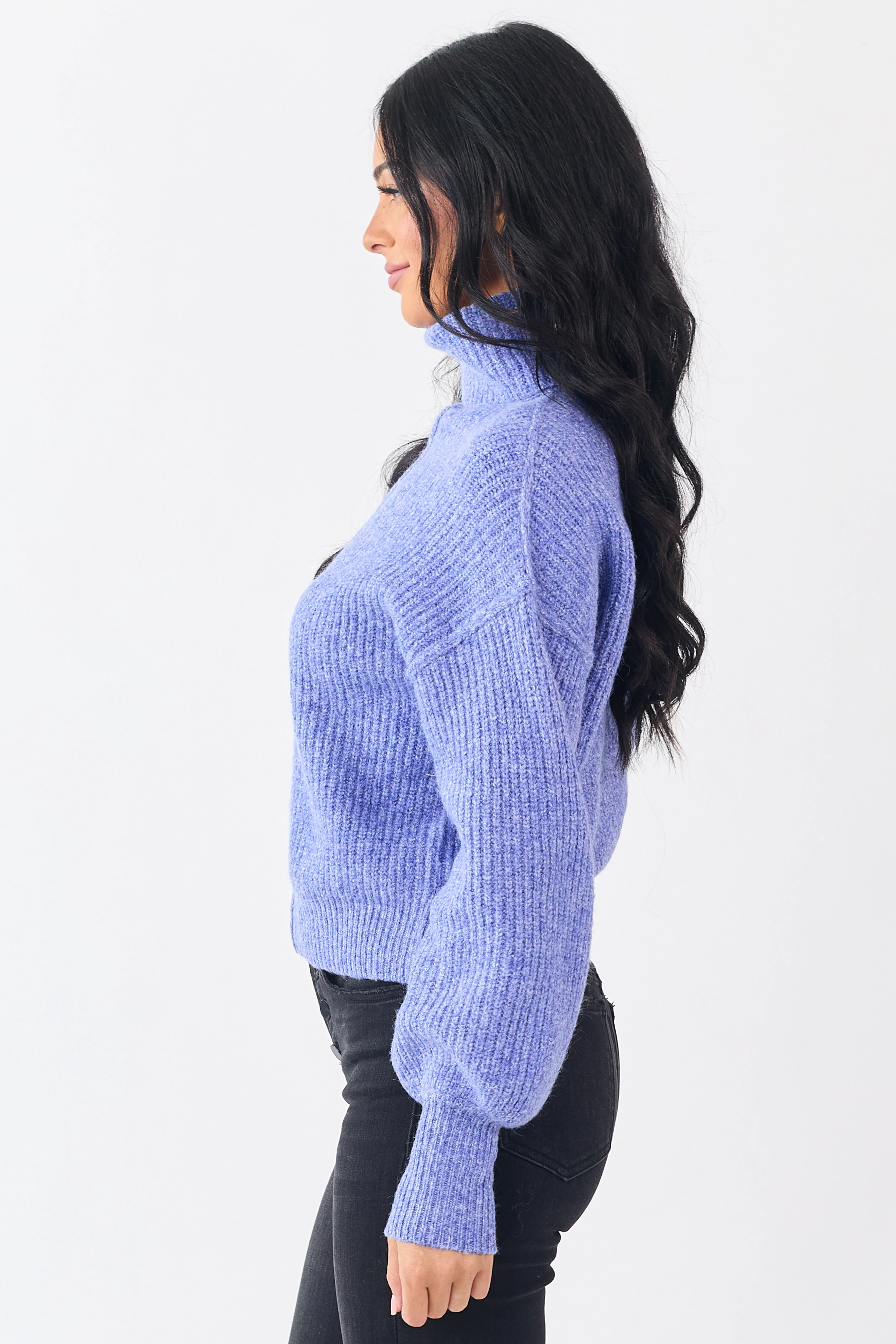 Heathered Sapphire Turtleneck Bubble Sleeve Sweater - Image 4