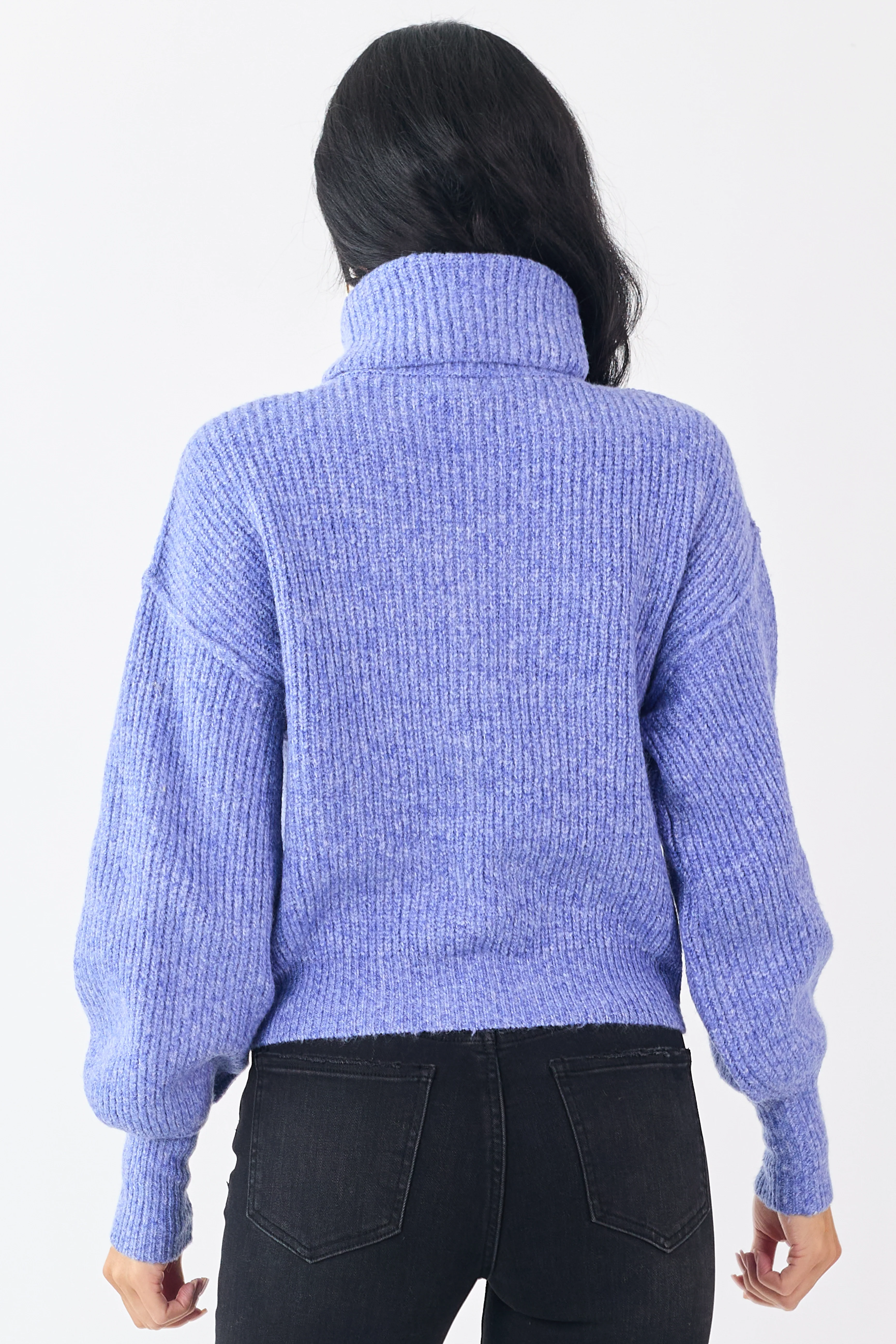 Heathered Sapphire Turtleneck Bubble Sleeve Sweater - Image 5