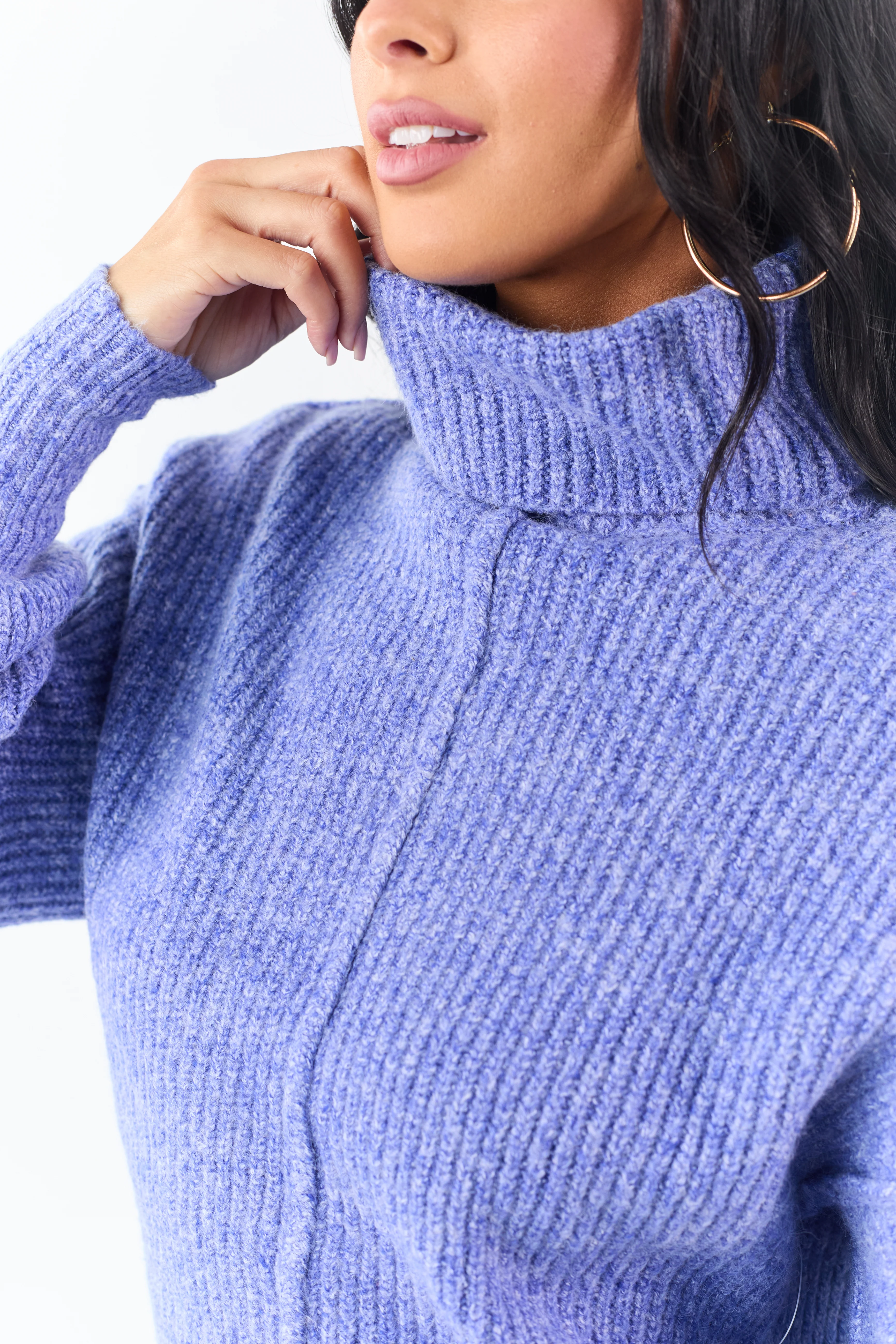 Heathered Sapphire Turtleneck Bubble Sleeve Sweater - Image 6