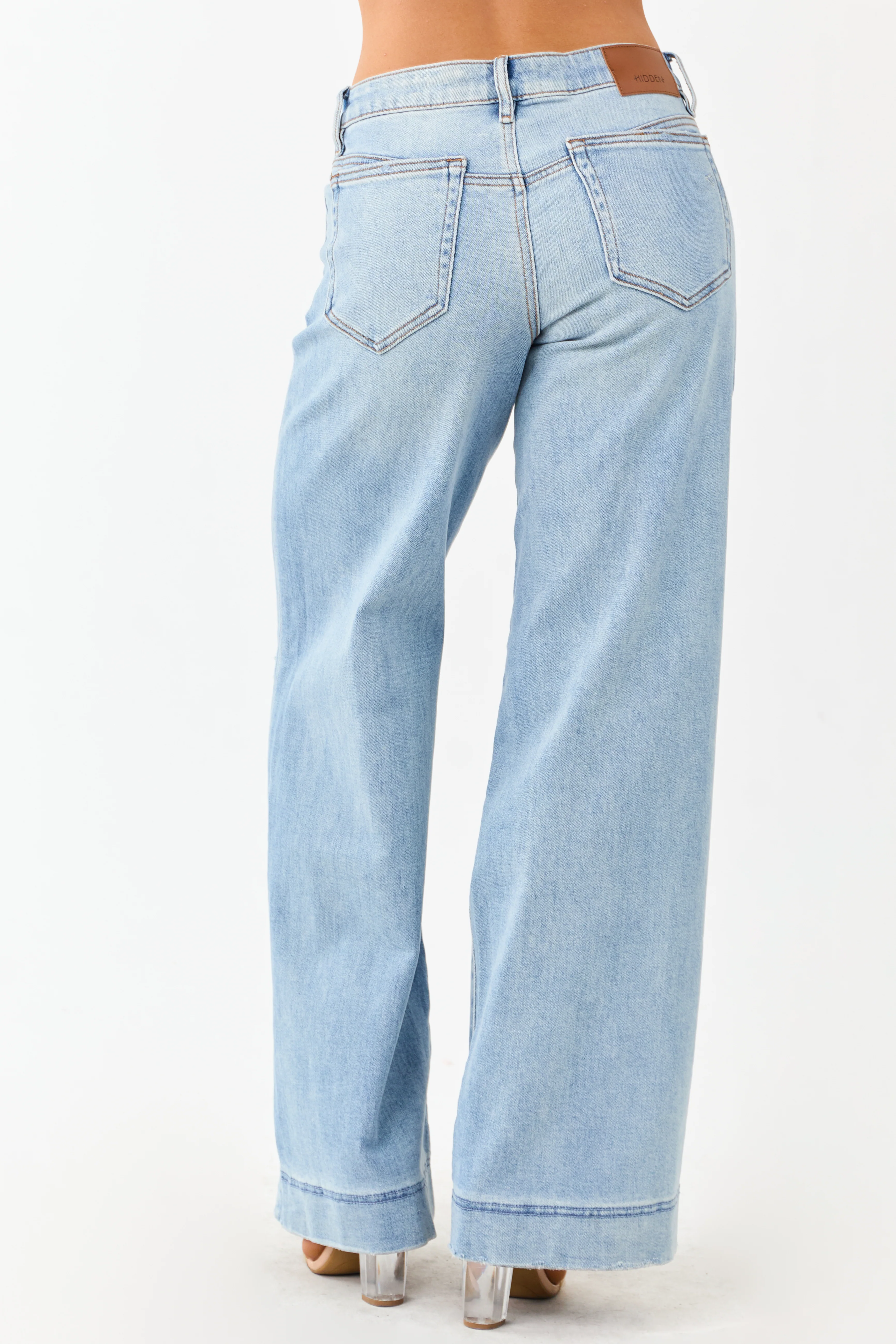 Hidden Light Wash Distressed Stretchy Wide Leg Jeans - Image 4