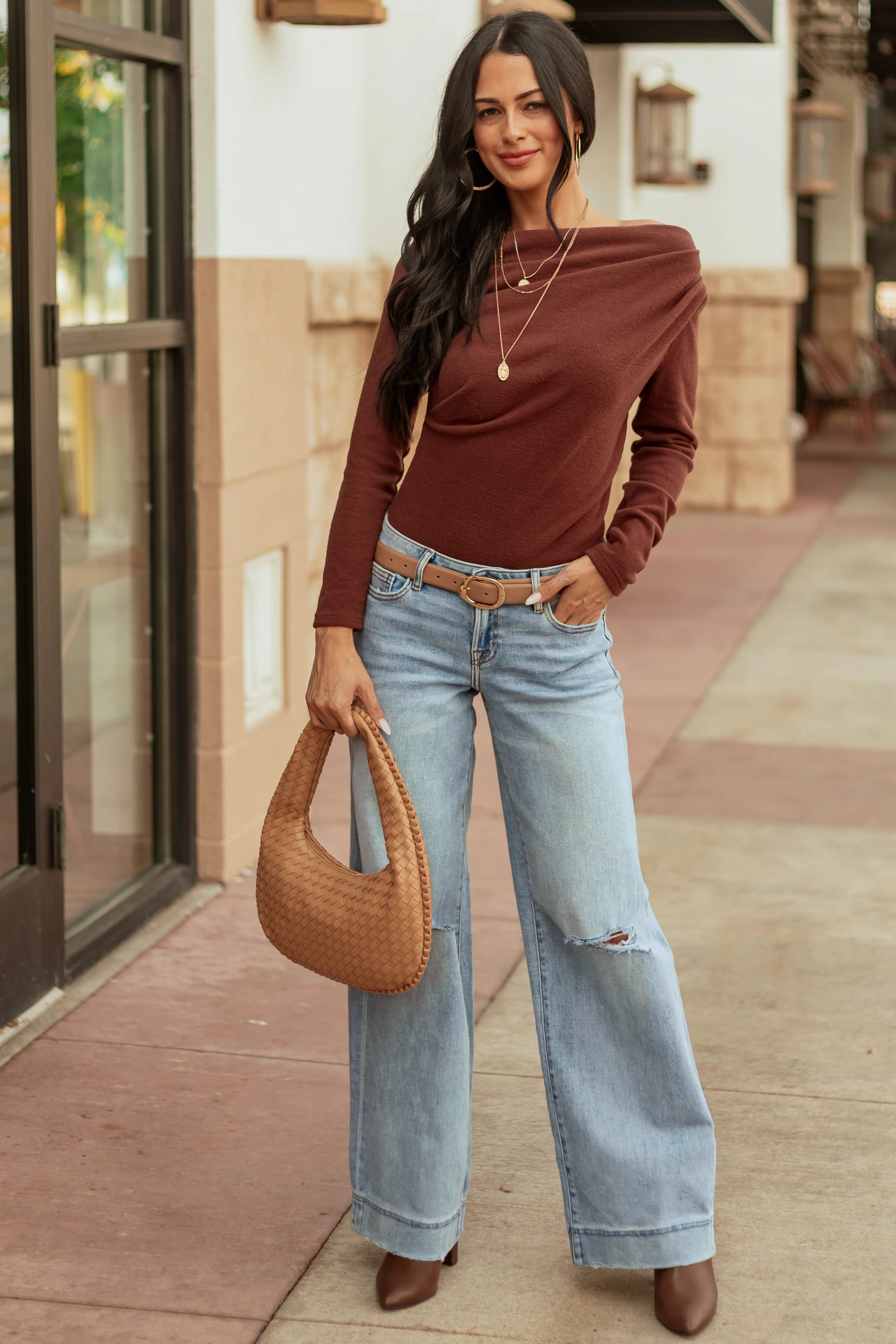 Hidden Light Wash Distressed Stretchy Wide Leg Jeans - Image 7