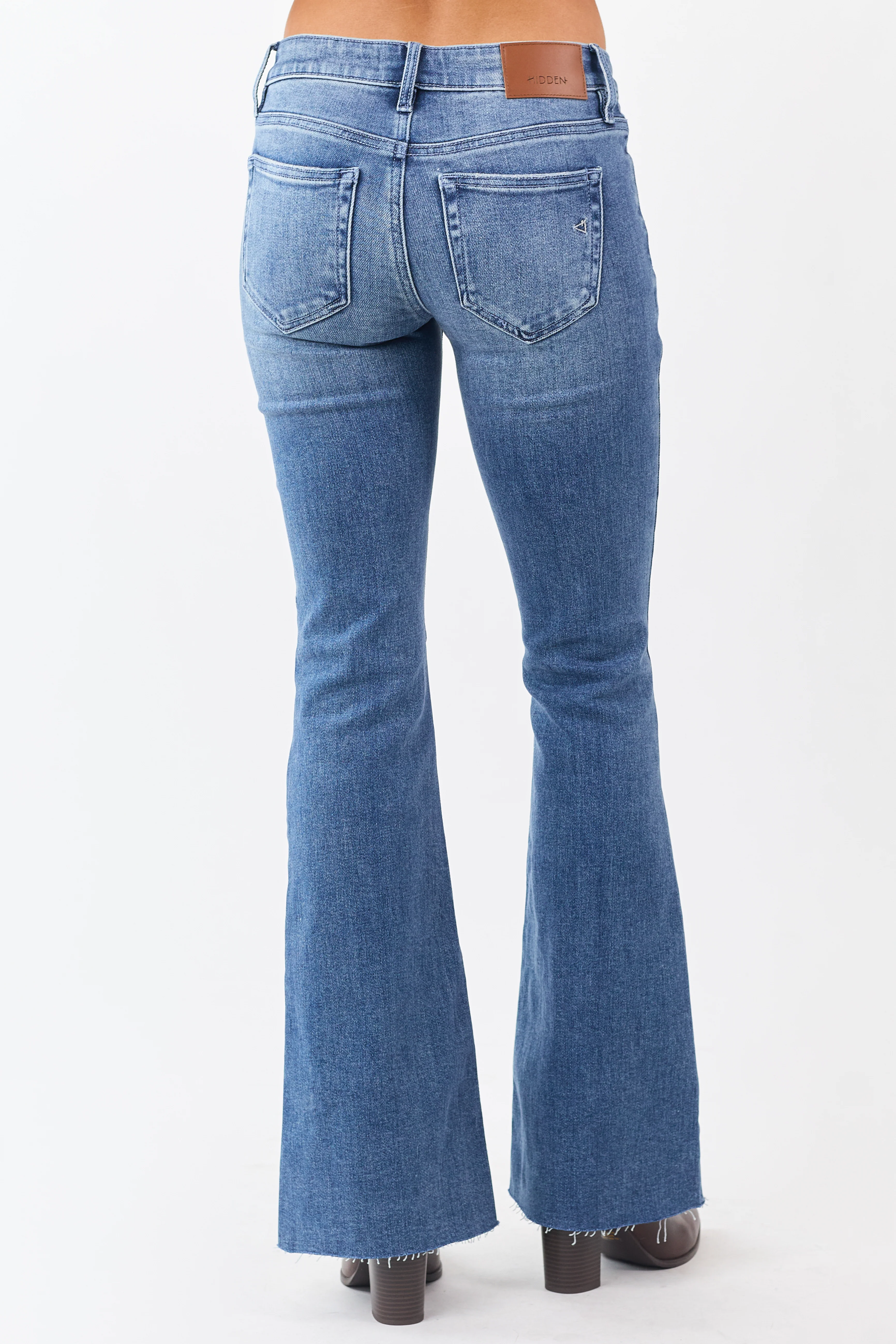Hidden Medium Wash Seam Detail Stretchy Flare Jeans - Image 4