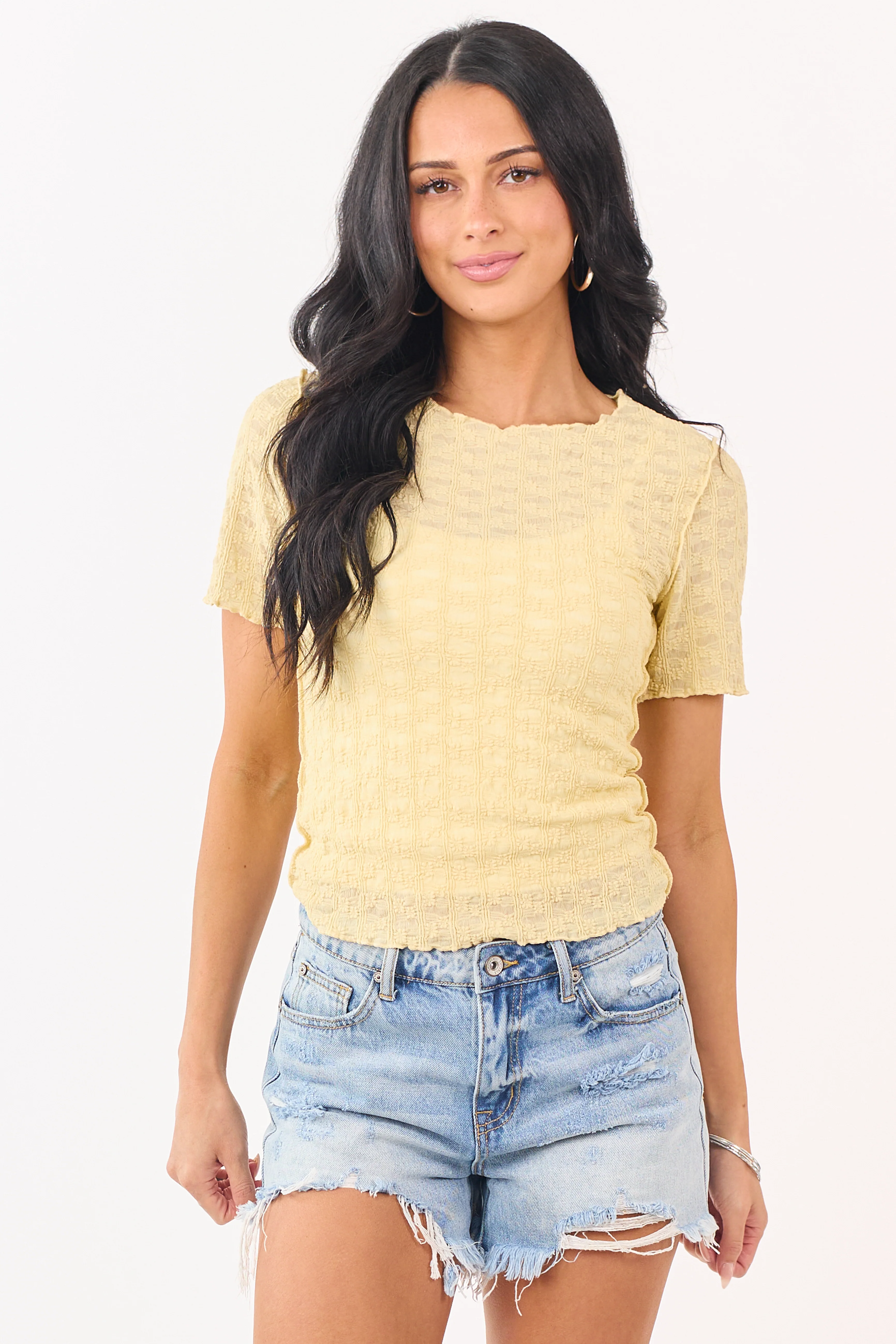Honeysuckle Floral Textured Short Sleeve Top