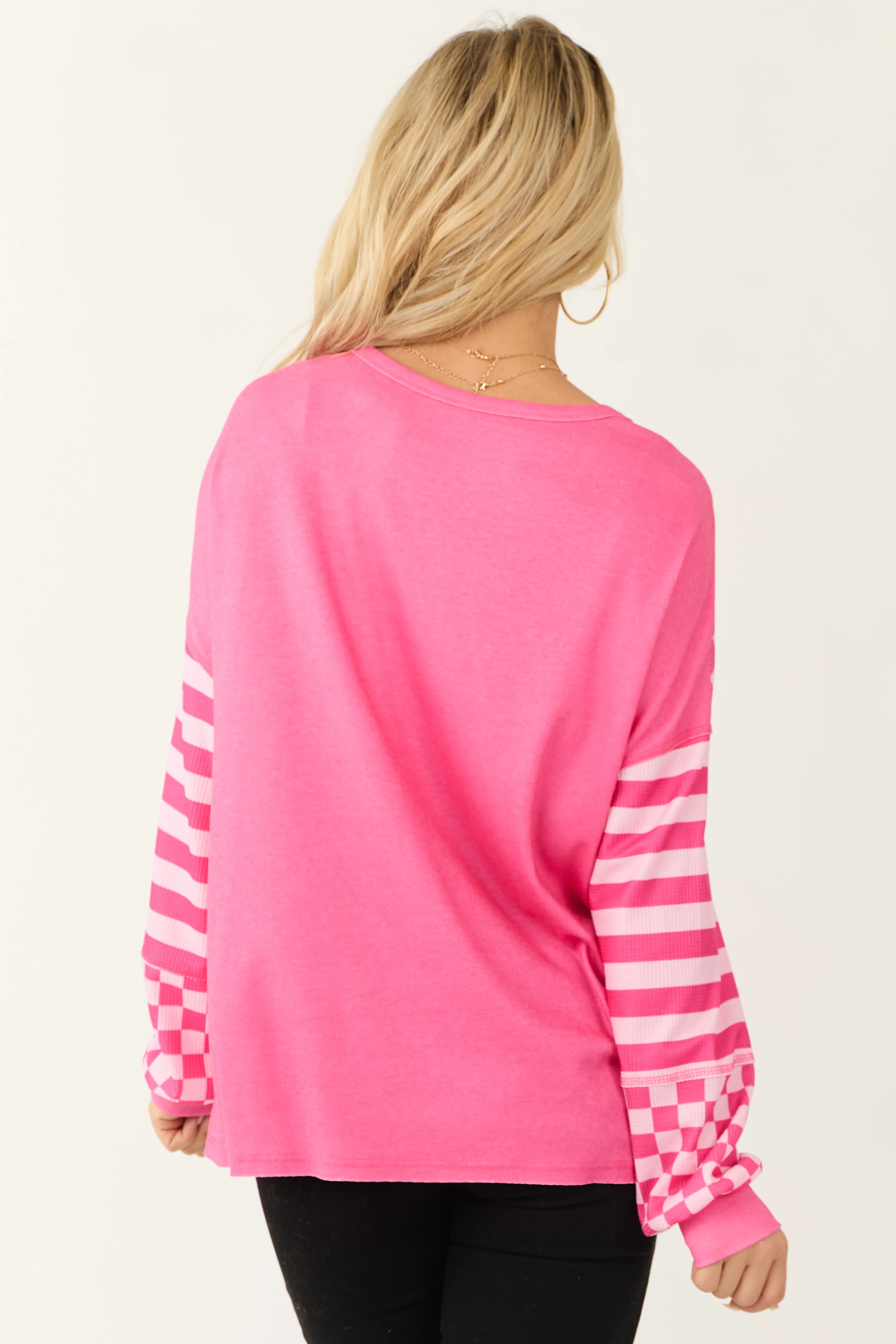 Hot Pink and Blush Multiprint Patchwork Top - Image 5