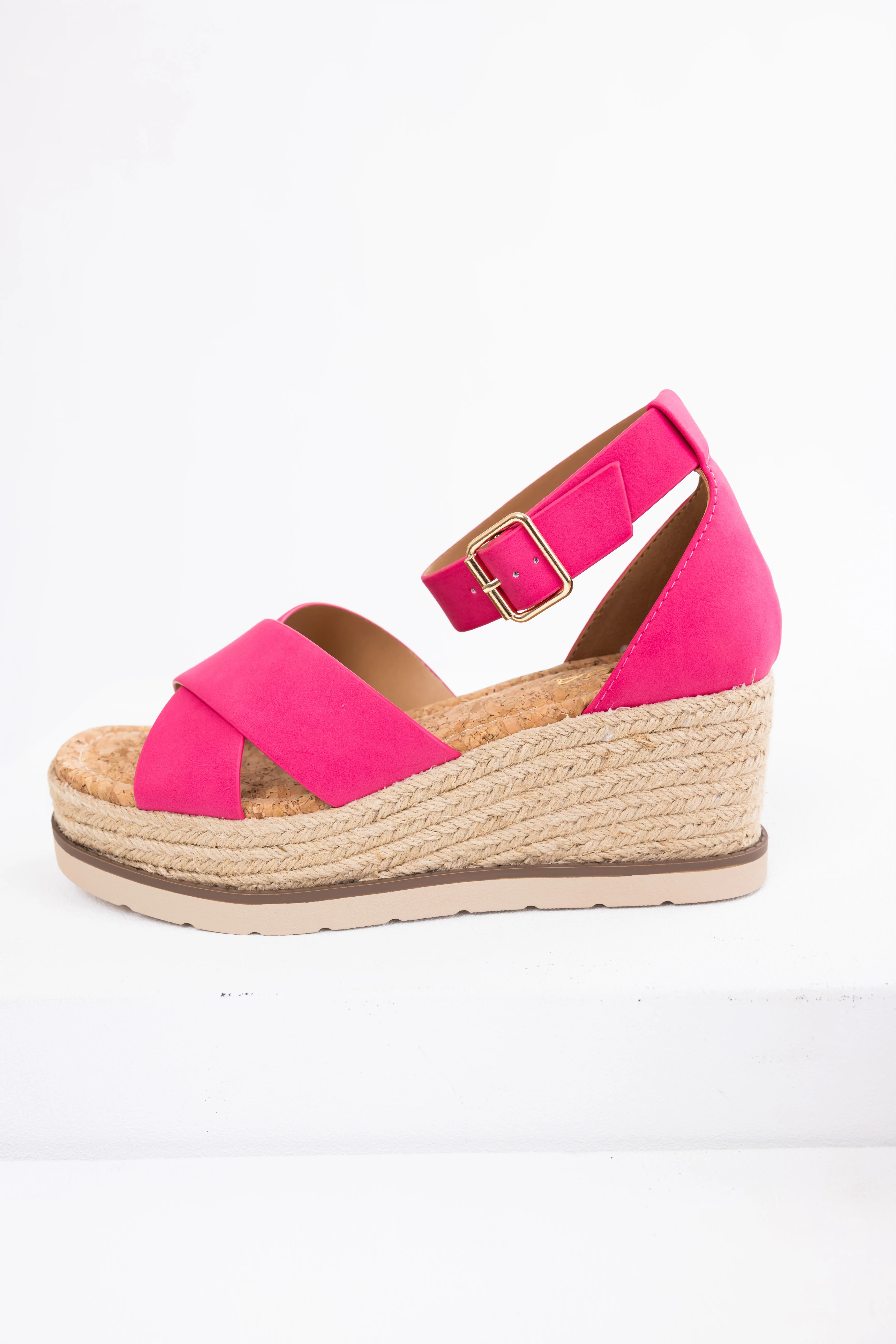Hot Pink Cross Strap Espadrille Platform Sandals - Image 4