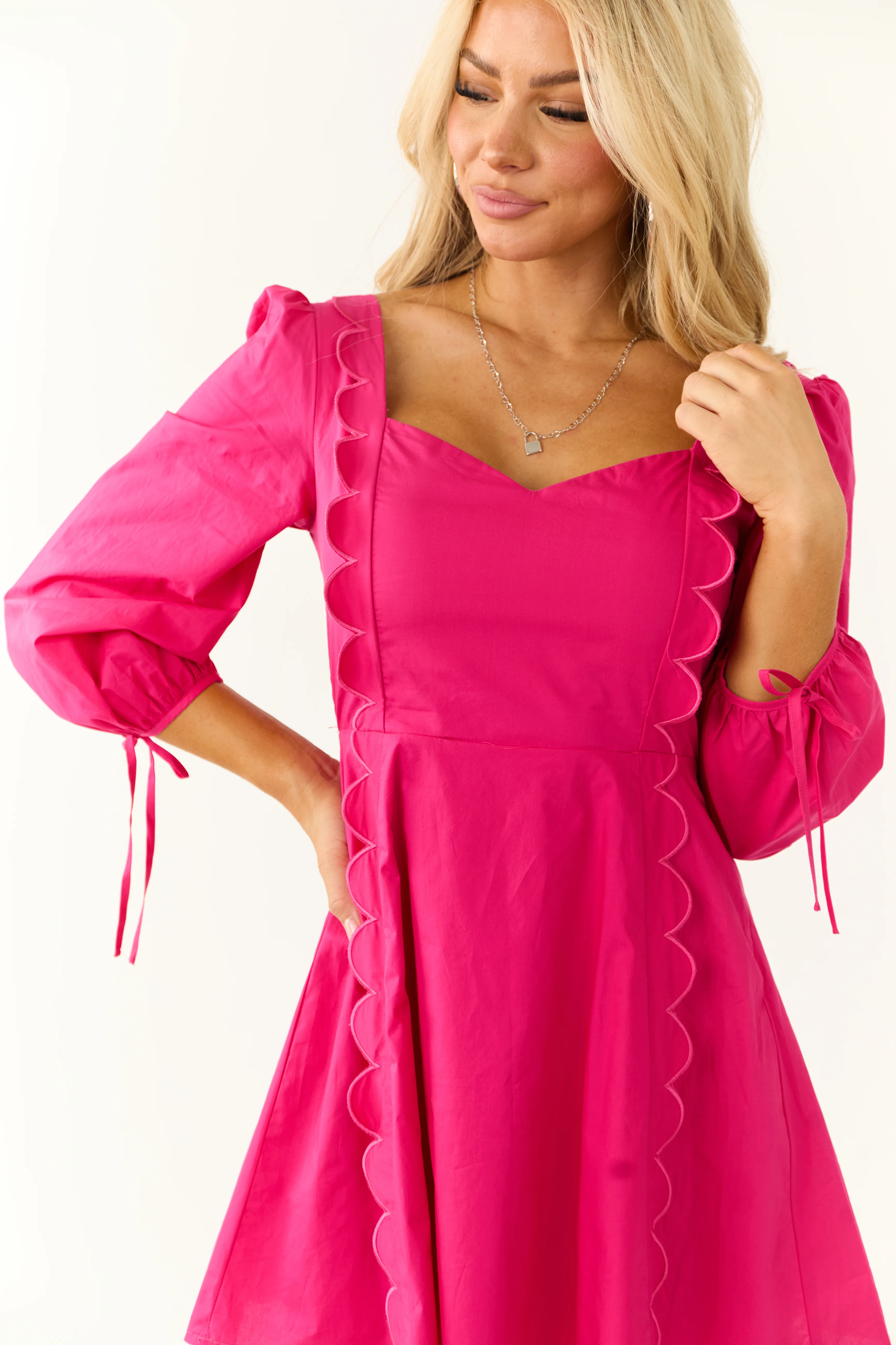 Hot Pink Sweetheart Neck Mini Dress - Image 6