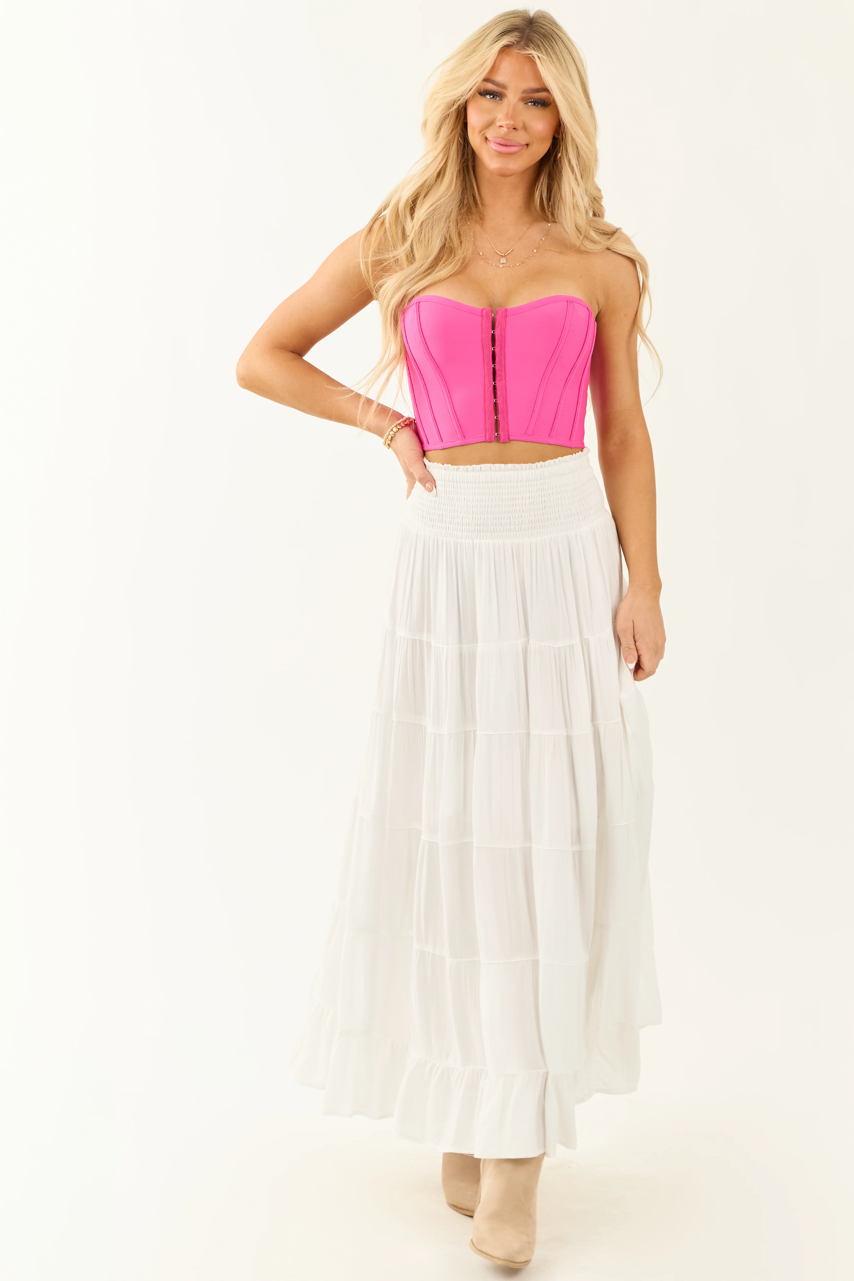 Hot Pink Sweetheart Neckline Strapless Corset Top - Image 4