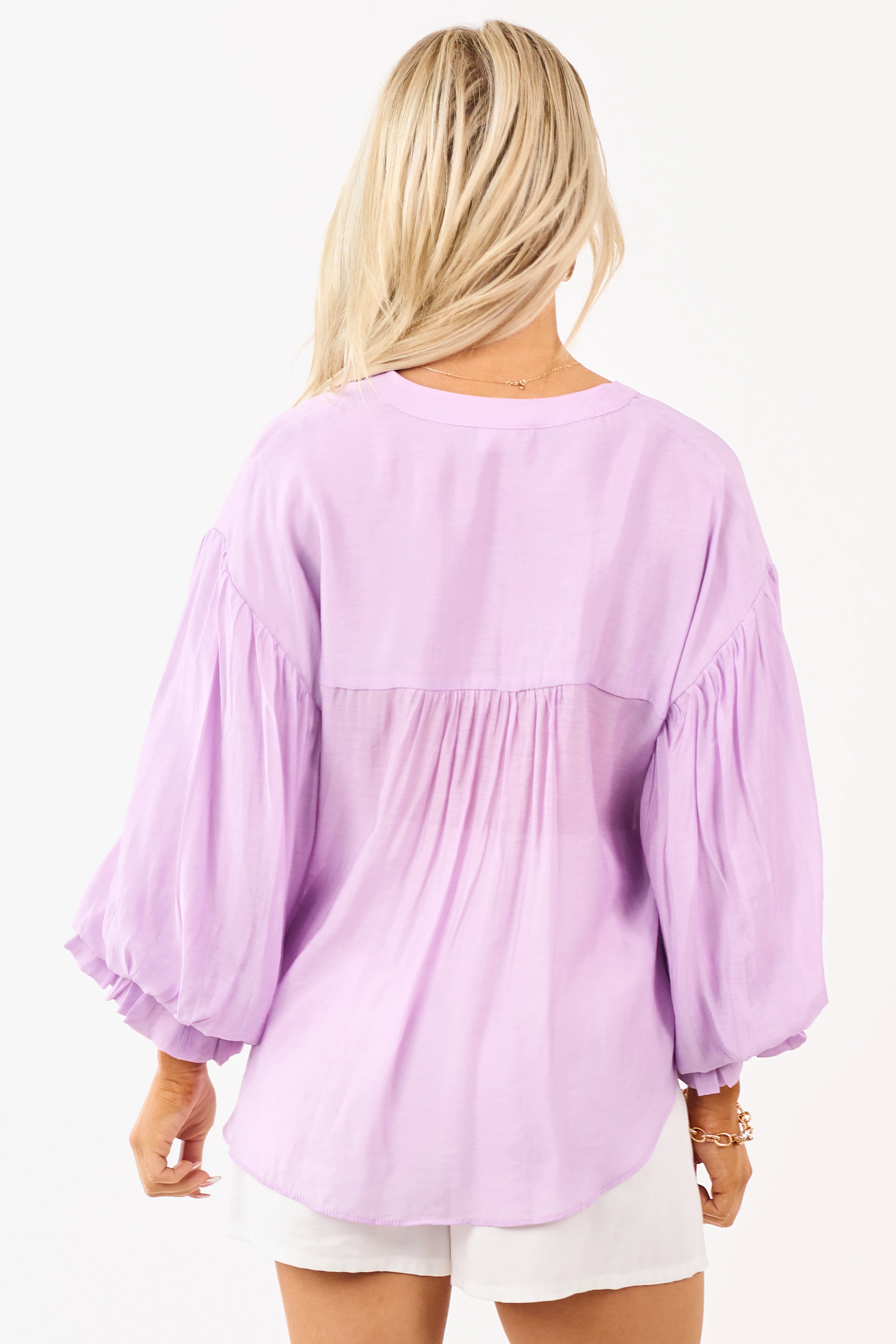 Iris Button Down Ruffle Cuff Puff Sleeve Top - Image 6