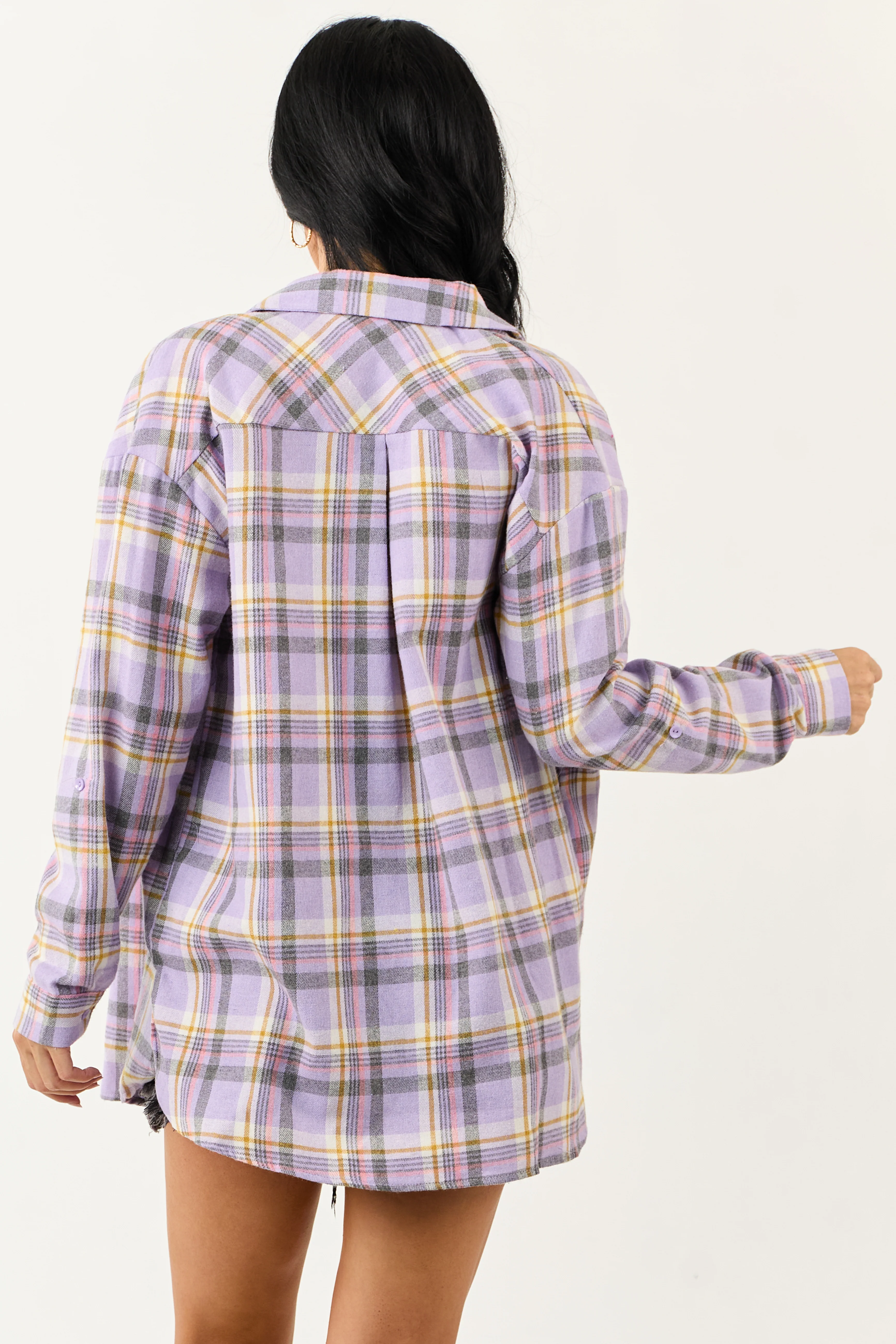 Iris Plaid Button Down Relaxed Long Sleeve Top - Image 6