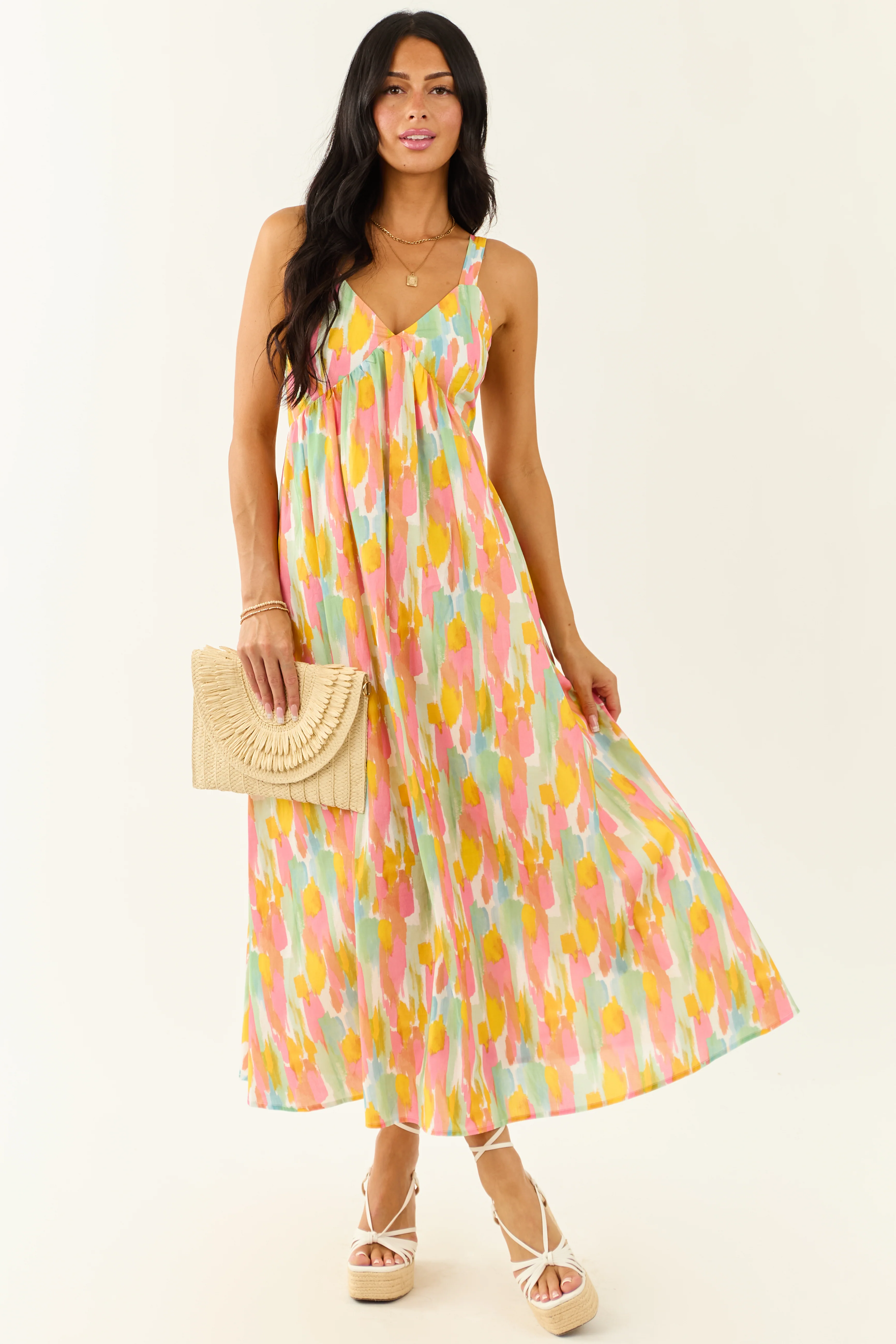 Lovelo Ivory Abstract Print Sleeveless Maxi Dress