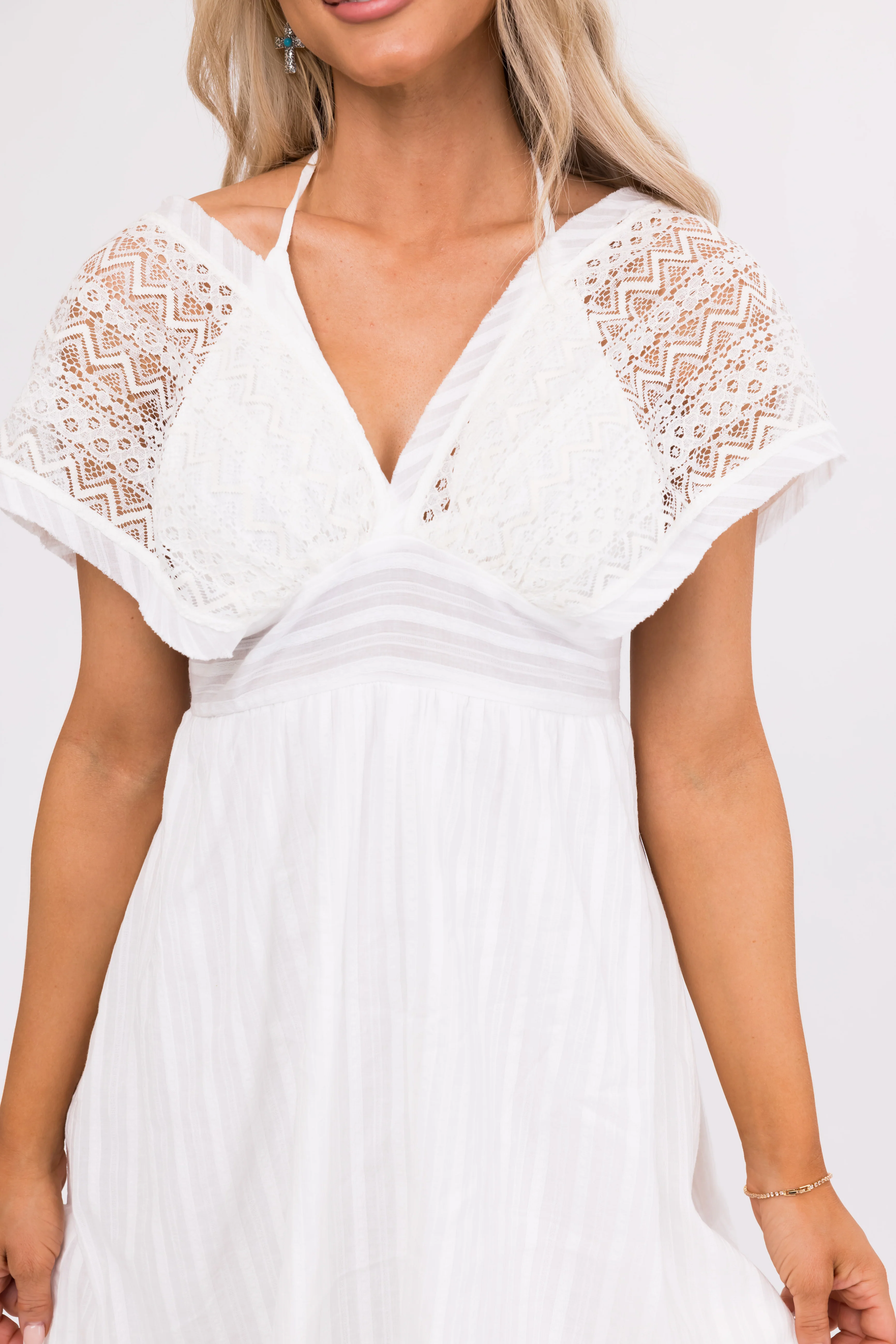 Ivory Crochet Woven Mini Dress - Image 9
