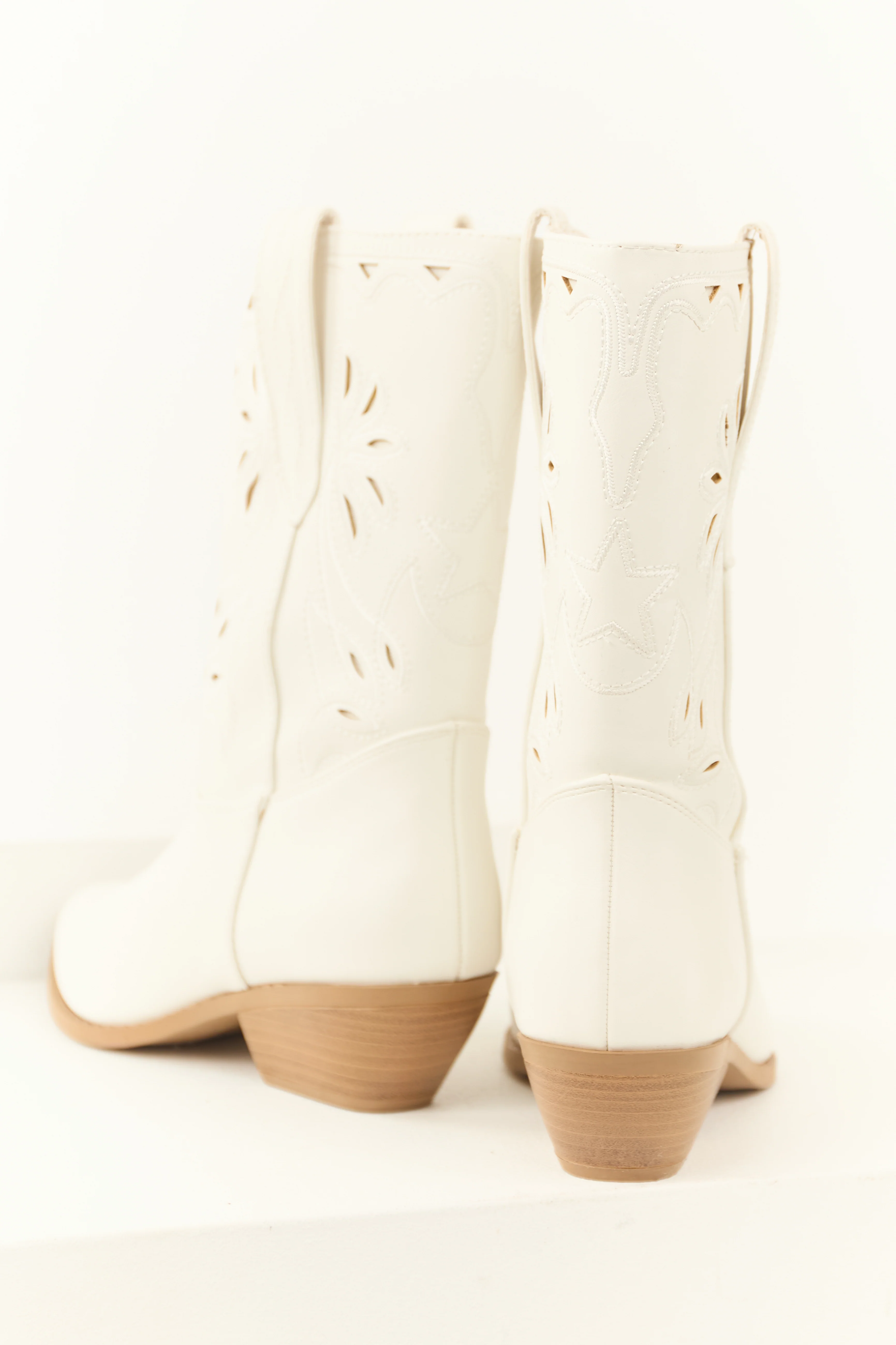 Ivory Faux Suede Mid Calf Embroidered Boots - Image 3