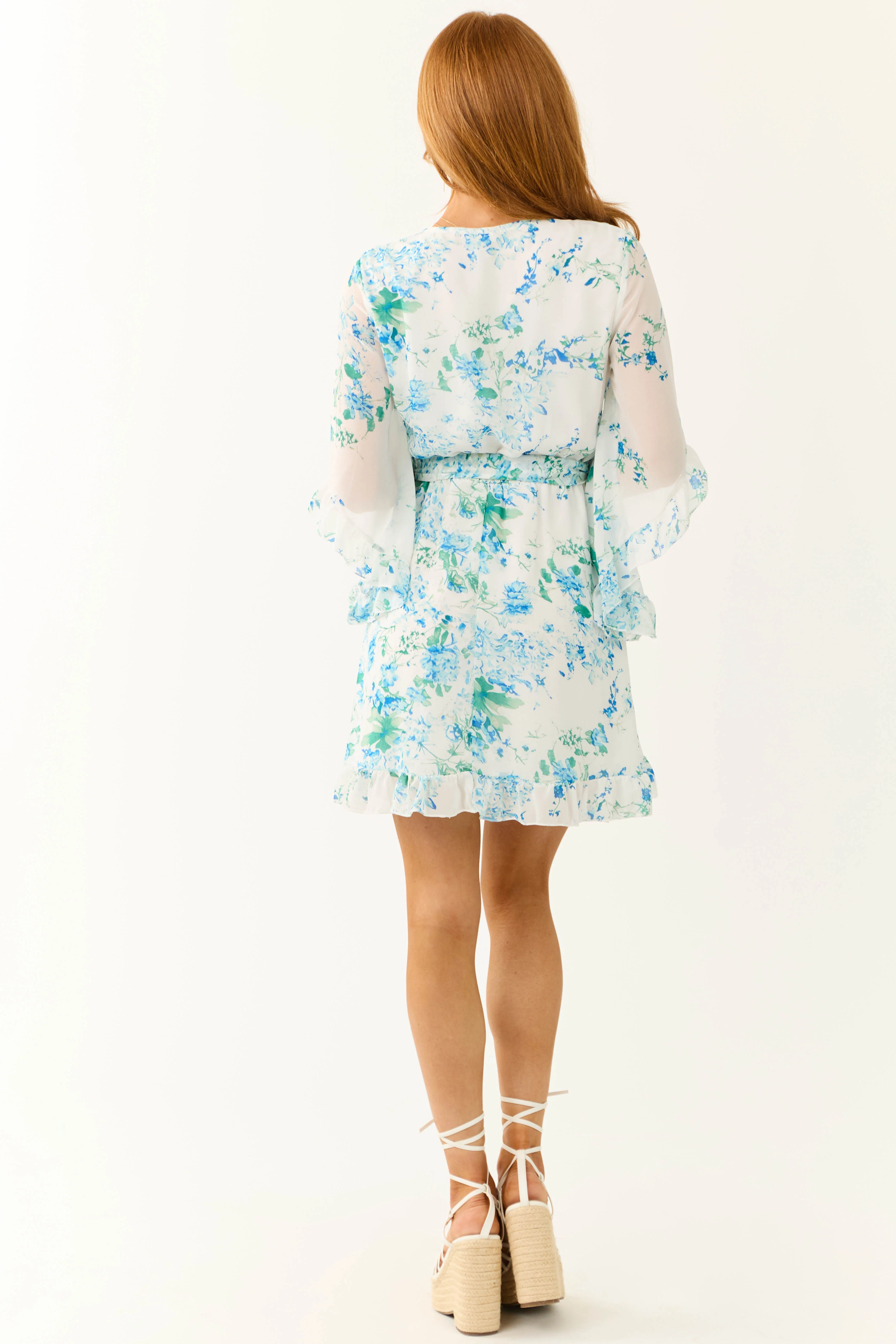 Ivory Floral Print Half Sleeve Short Dress - Image 6