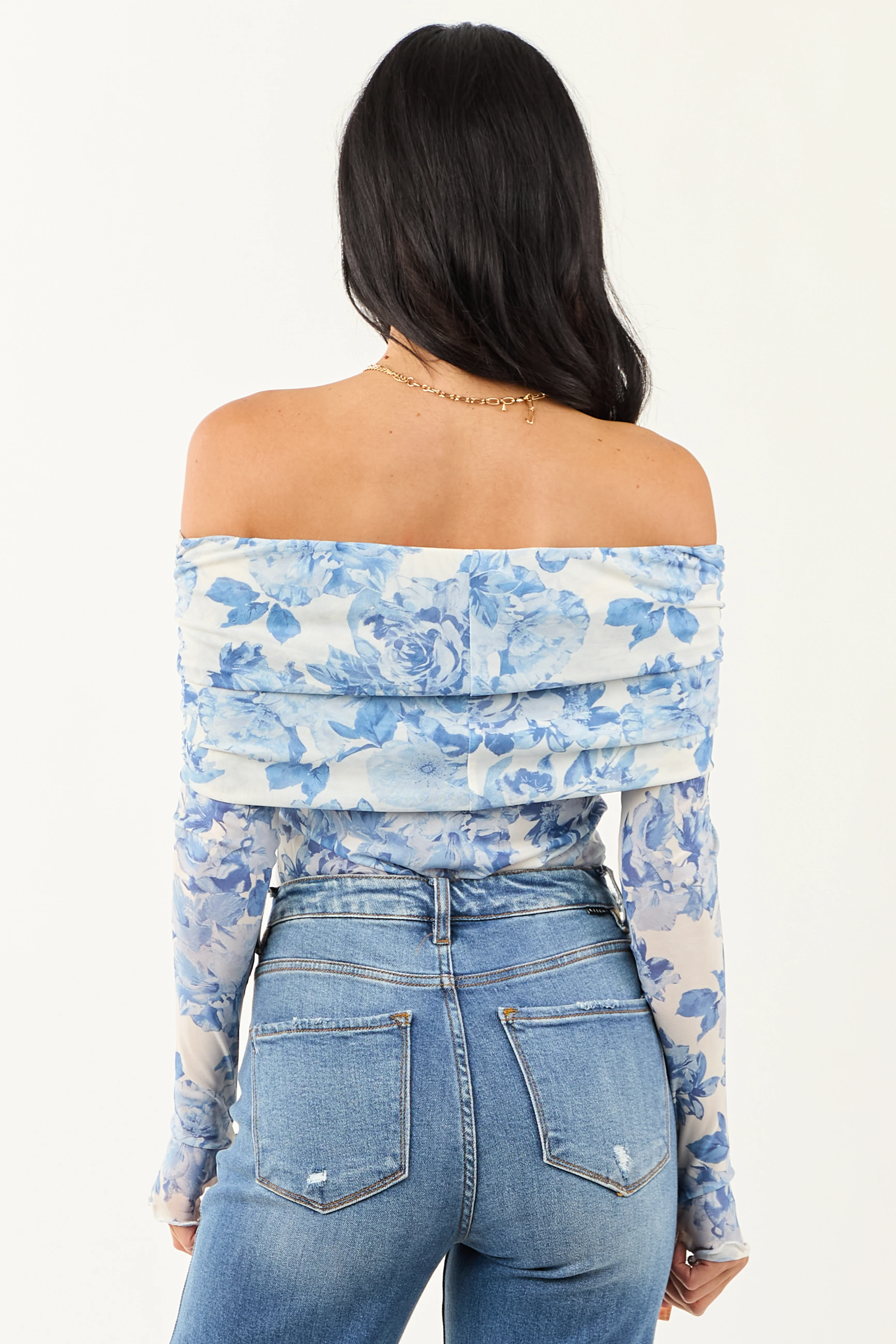 Ivory Floral Print Off the Shoulder Bodysuit - Image 6
