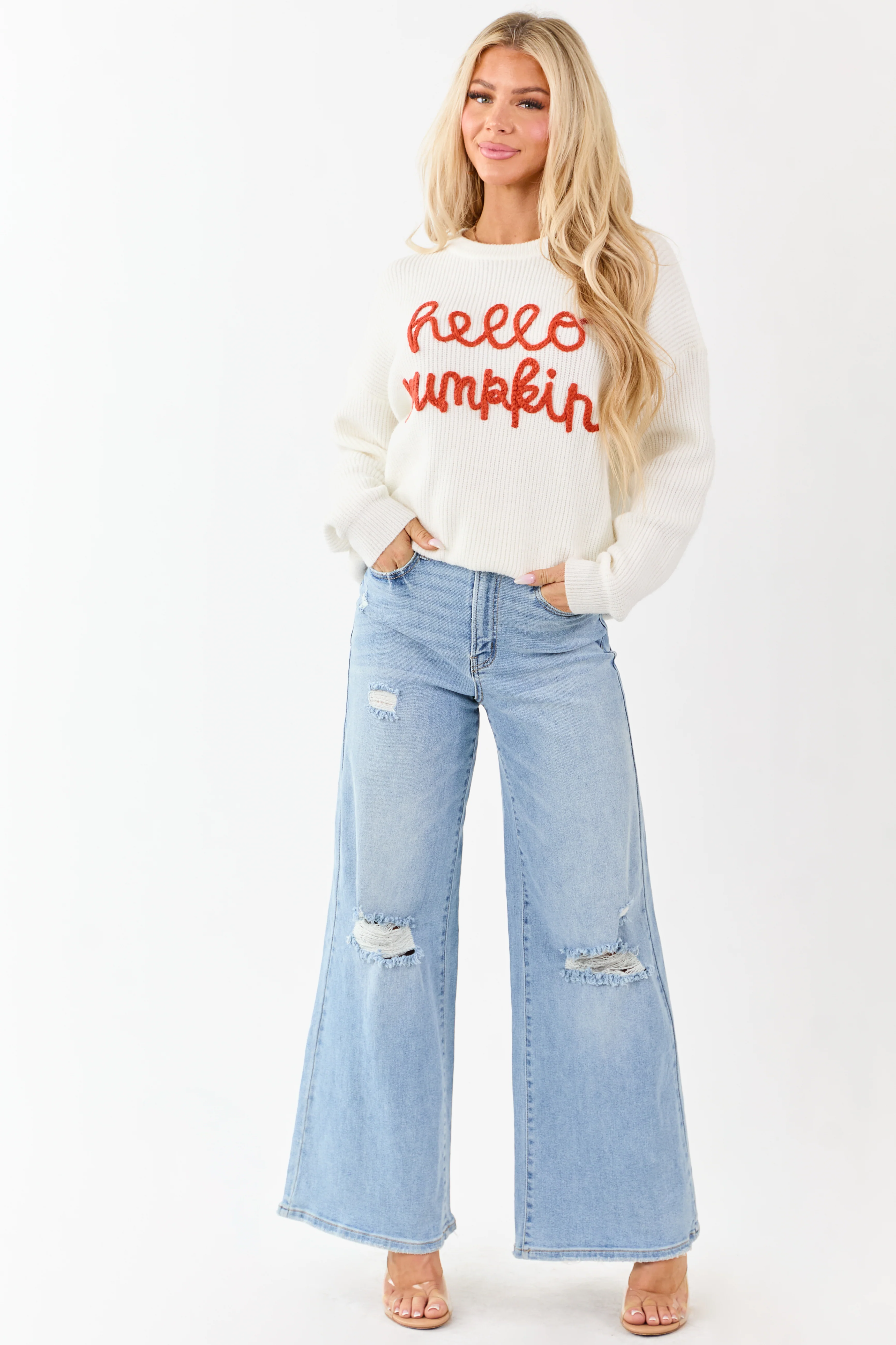 Ivory 'Hello Pumpkin' Yarn Embroidery Sweater - Image 2