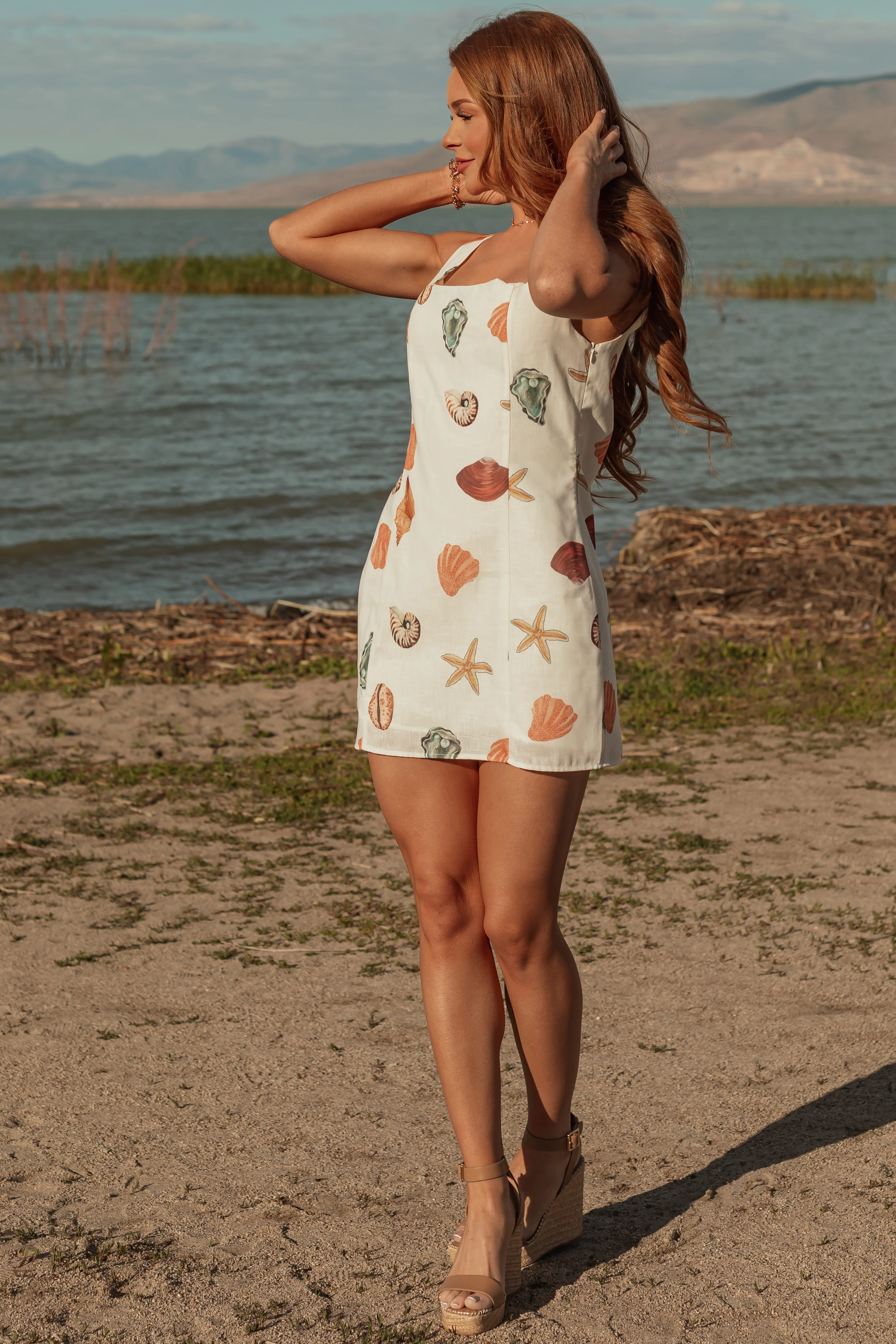 Ivory Nautical Print Square Neck Mini Dress - Image 2