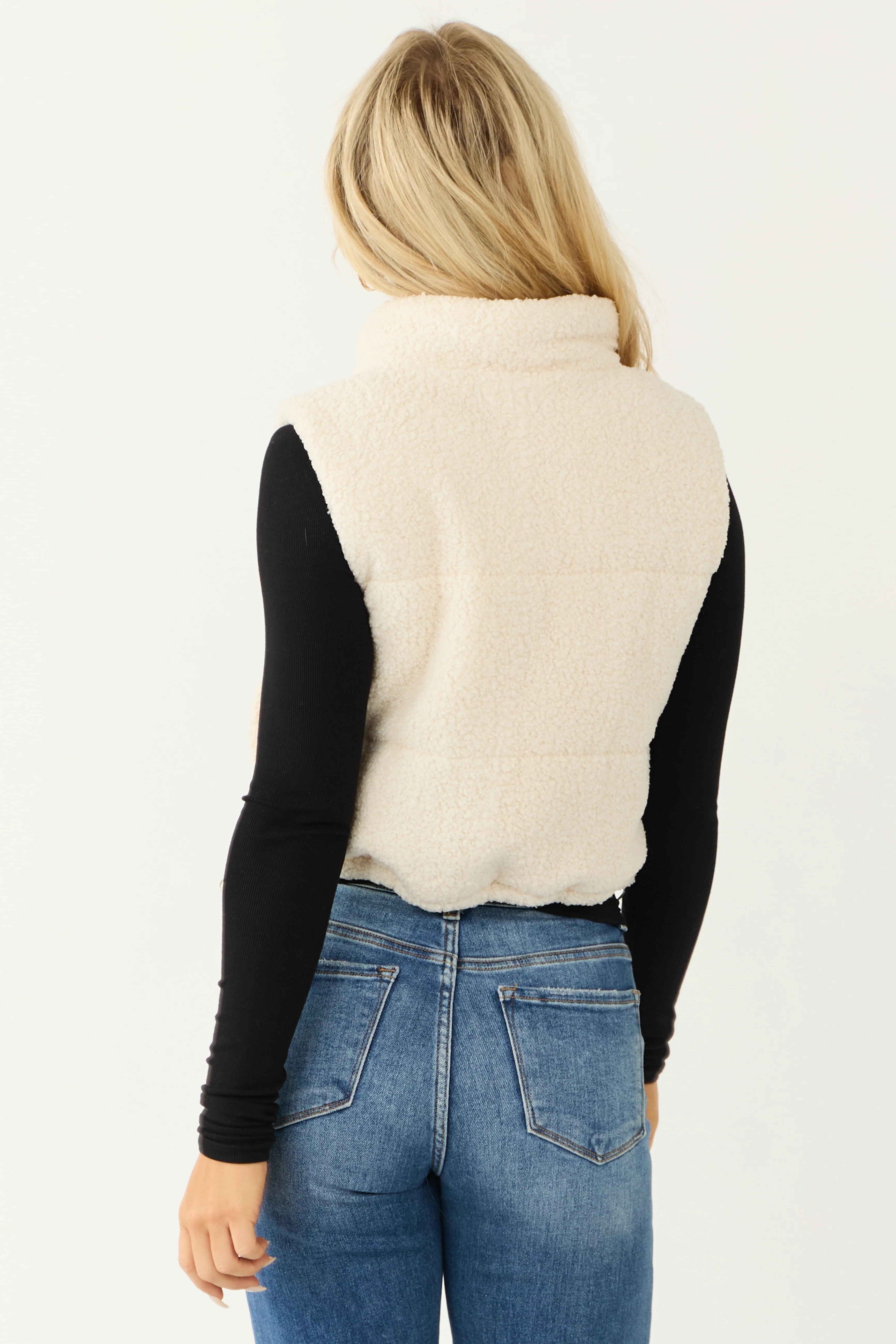 Ivory Sherpa Zip Up Mock Neck Vest - Image 5