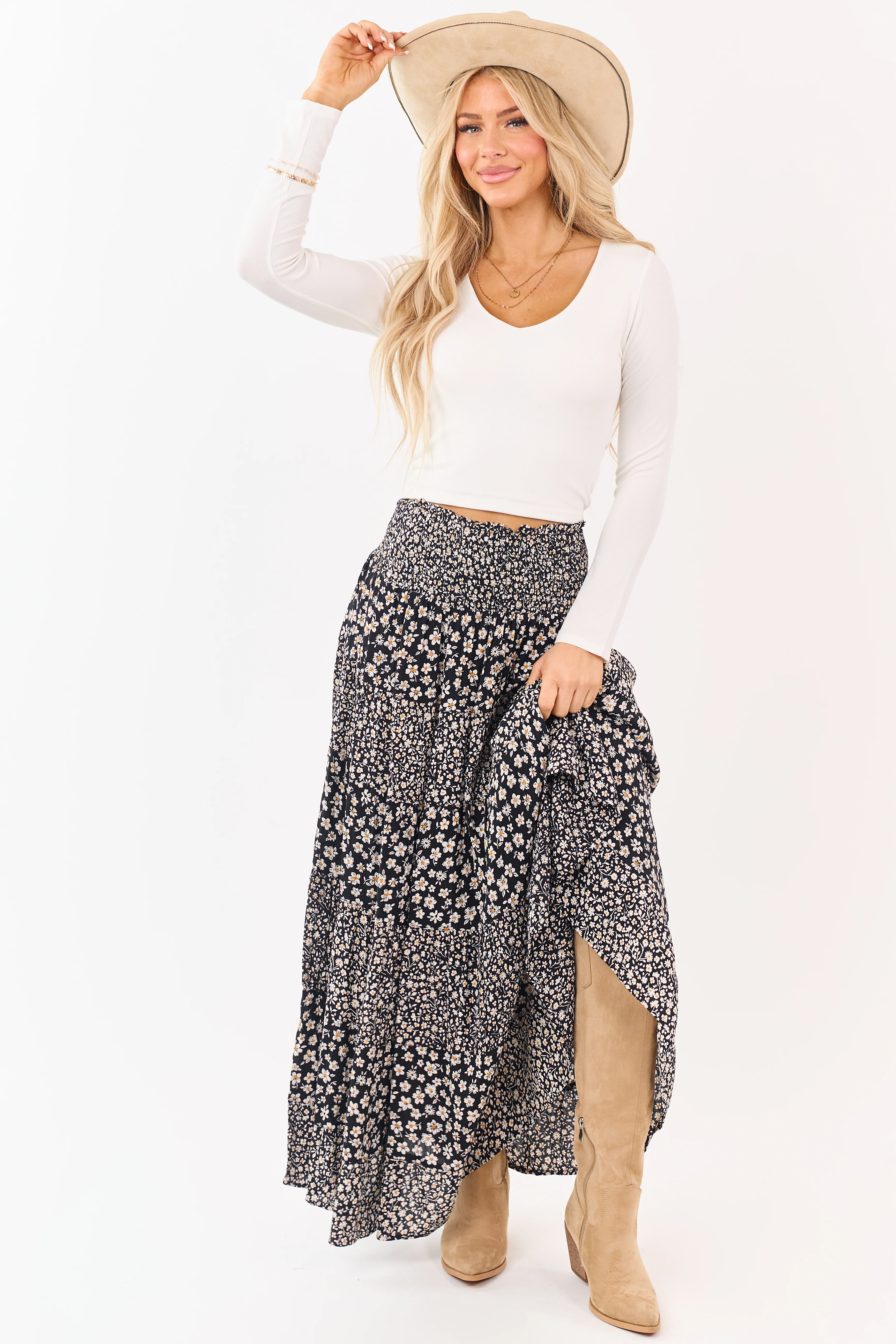 Ivory V-Neck Double Layer Rib Knit Crop Top - Image 3
