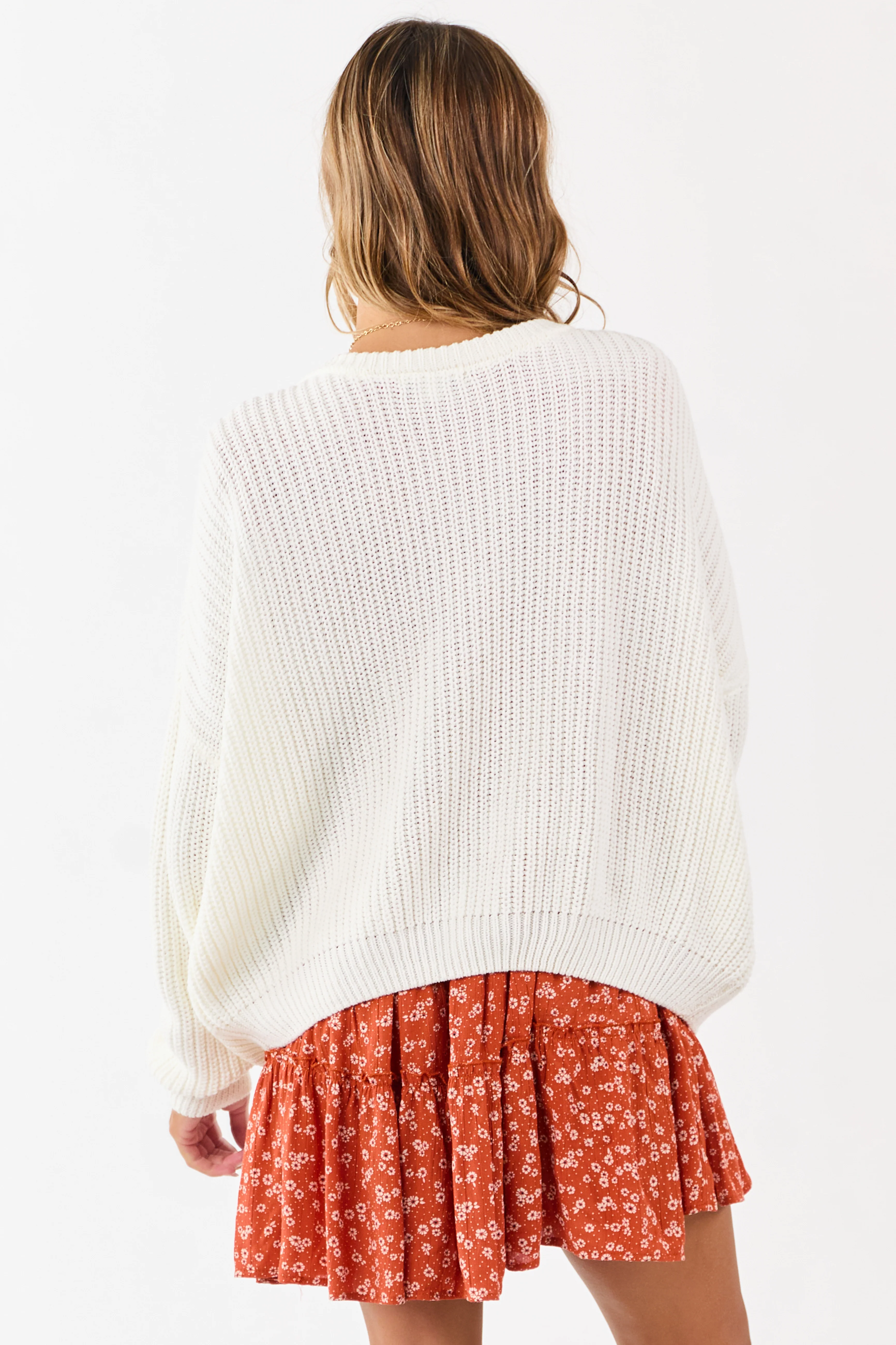 Ivory V-Neck Rib Knit Relaxed Sweater - Image 5